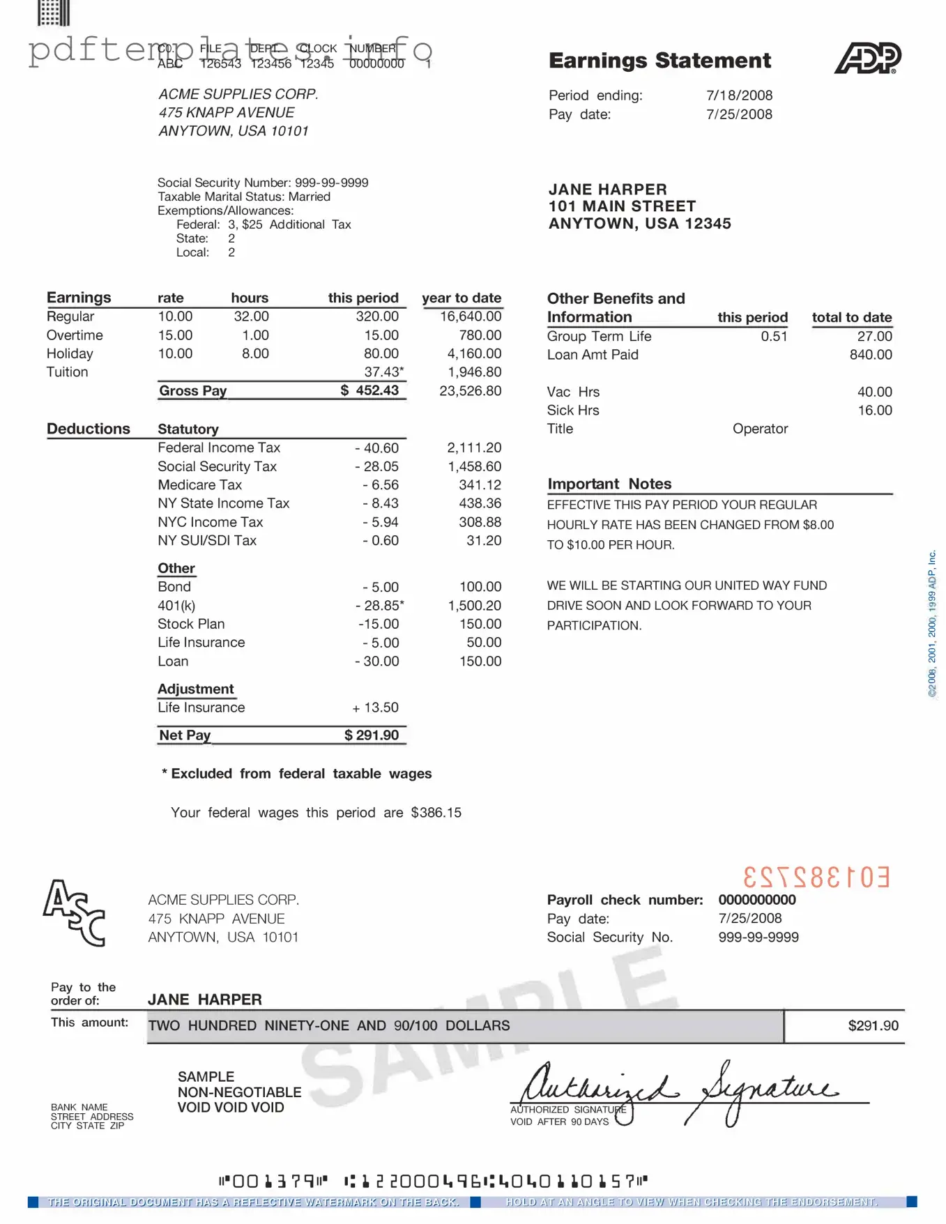 Fill Out a Valid Adp Pay Stub Form