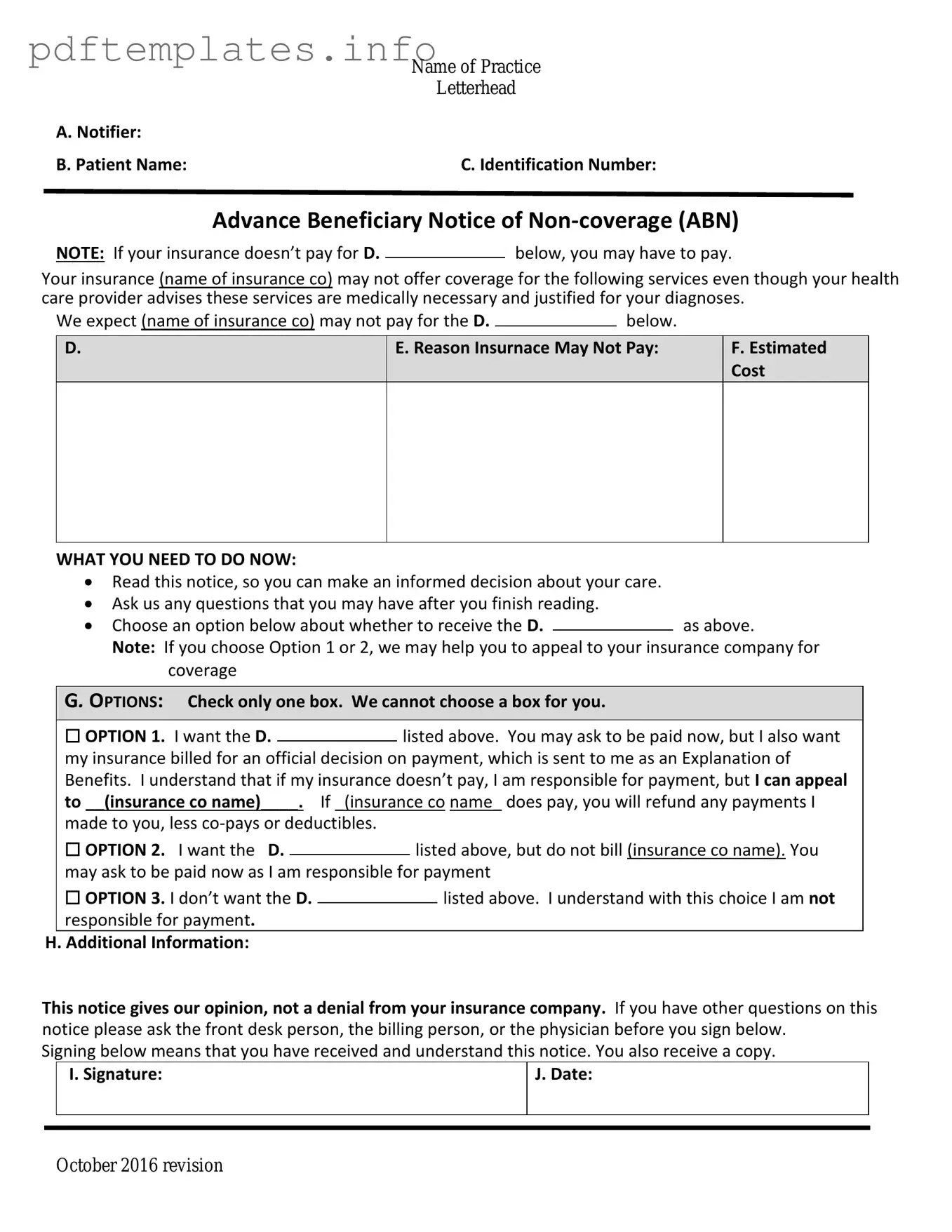 Fill Out a Valid Advance Beneficiary Notice of Non-coverage Form