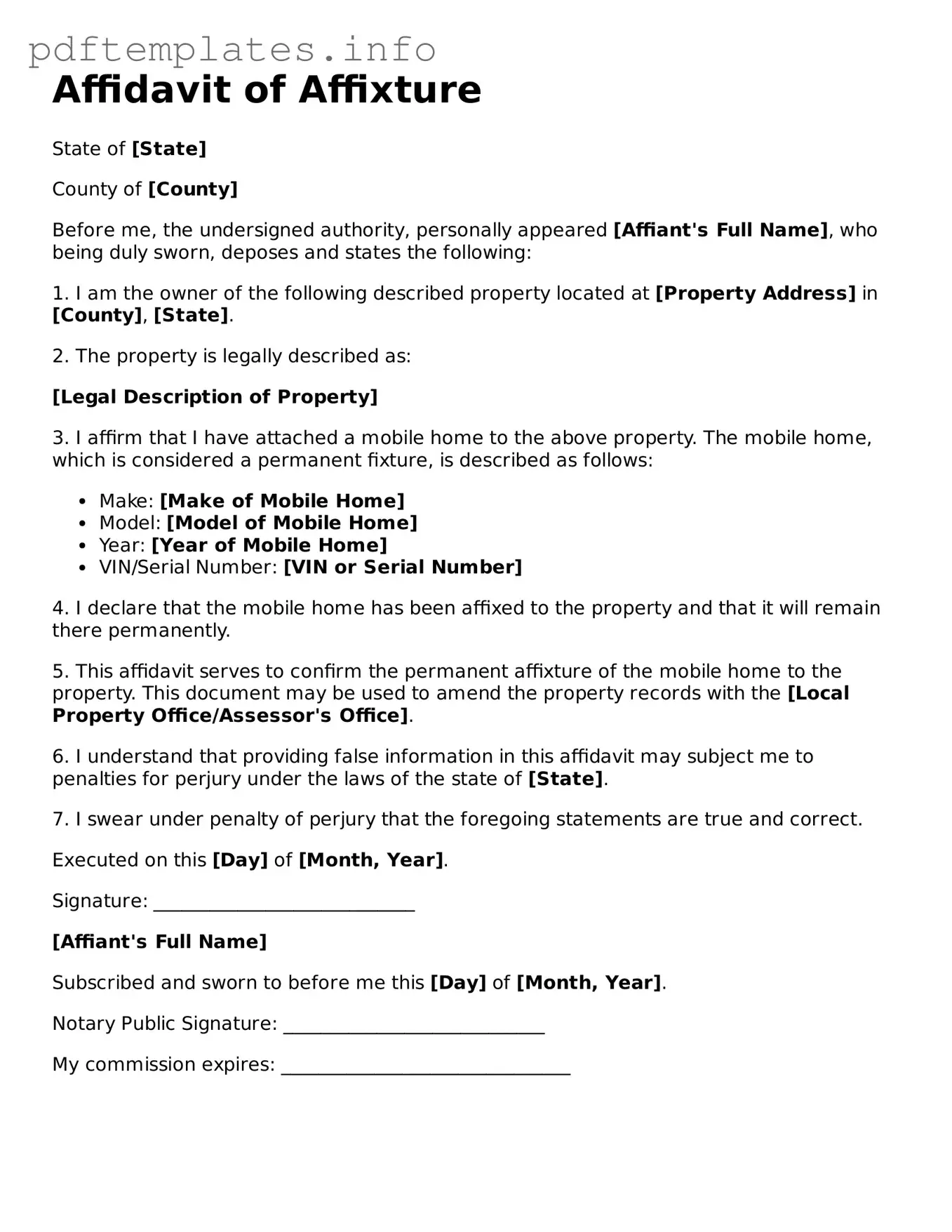 Printable Affidavit of Affixture Form