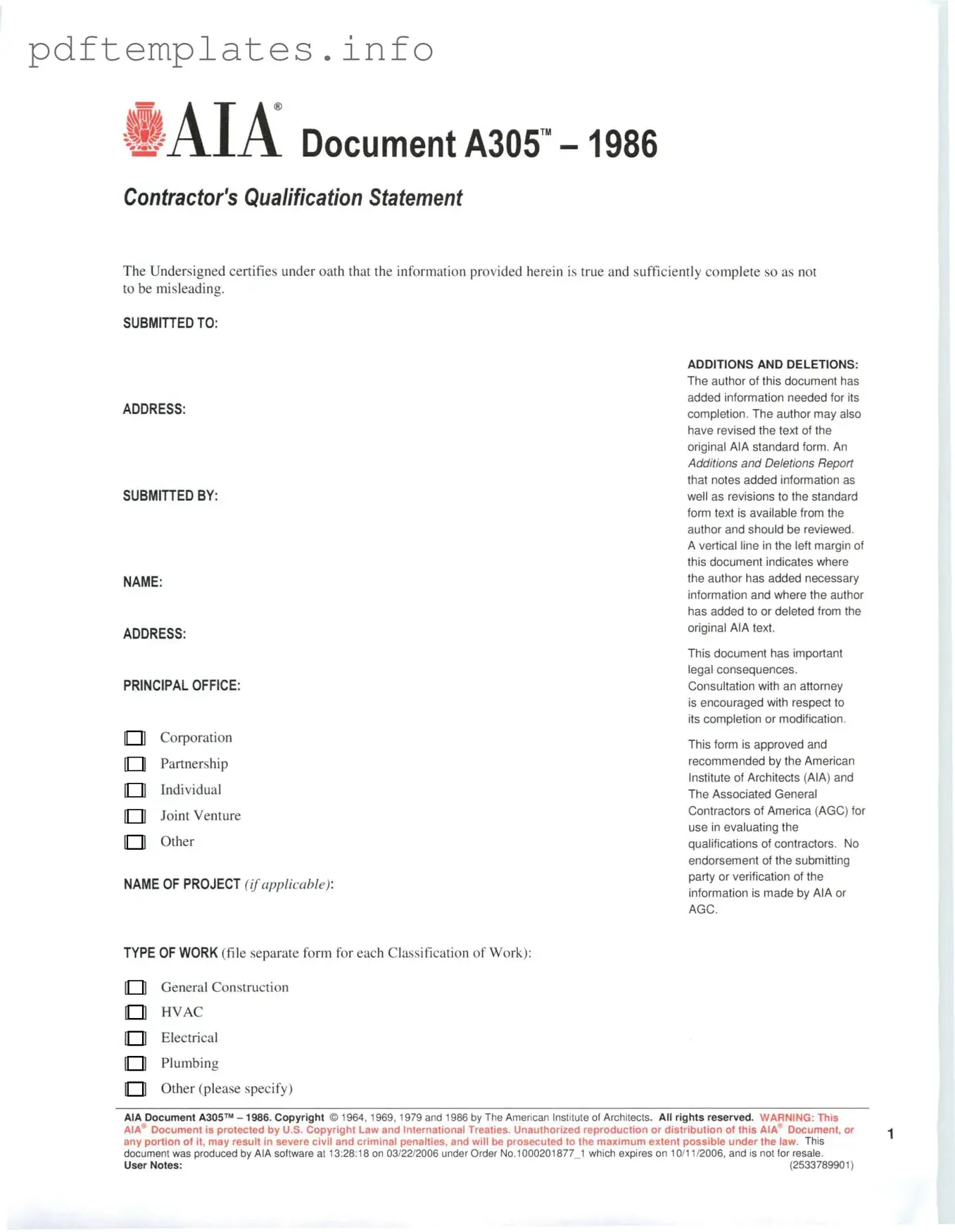 Fill Out a Valid AIA A305 Form