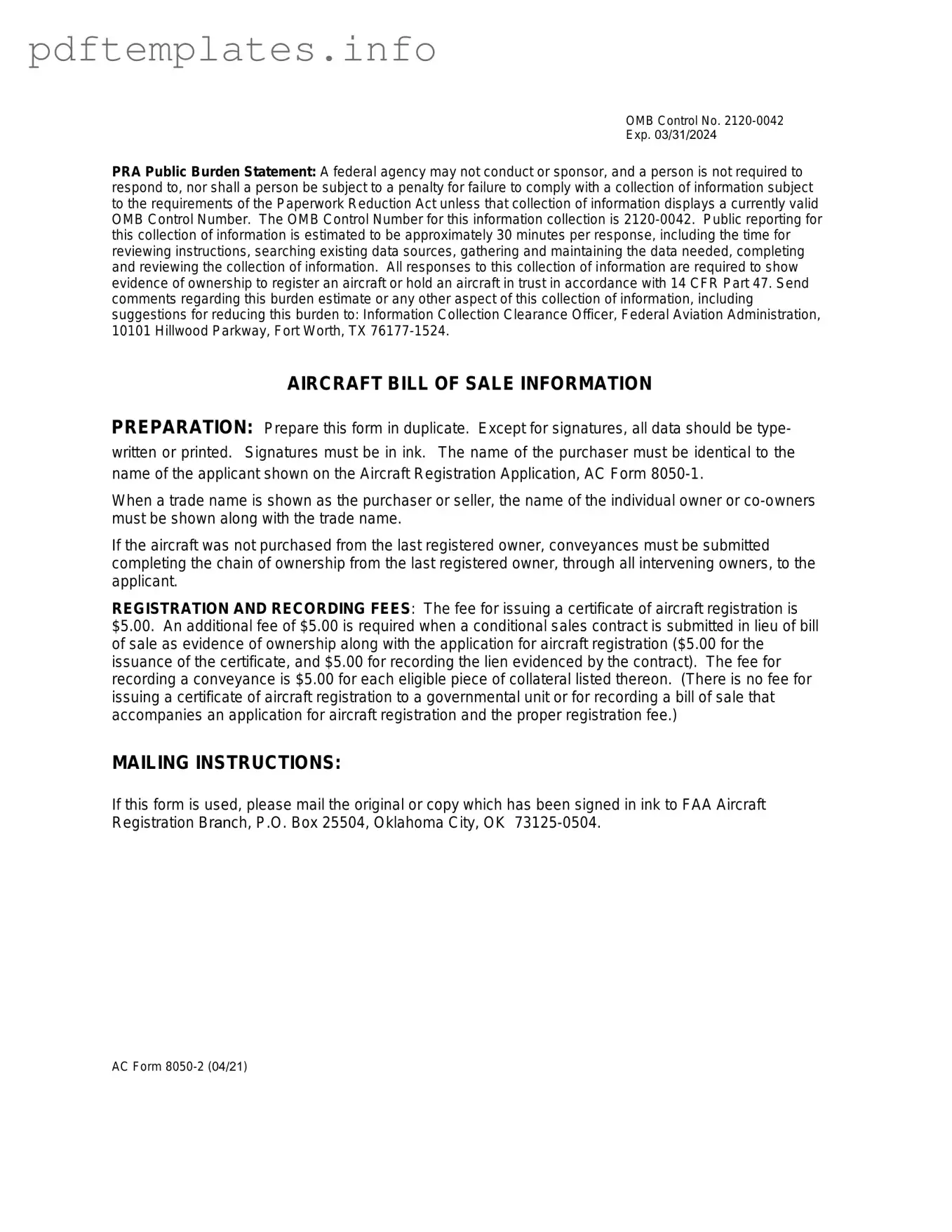 Fill Out a Valid Aircraft Bill of Sale AC 8050-2 Form