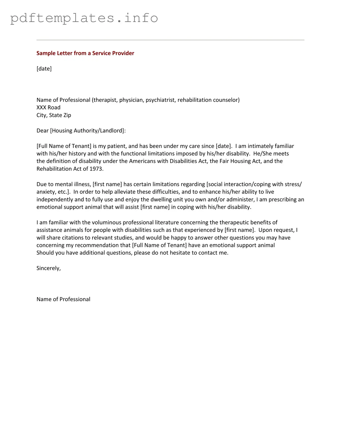 Fill Out a Valid Emotional Support Animal Letter Form