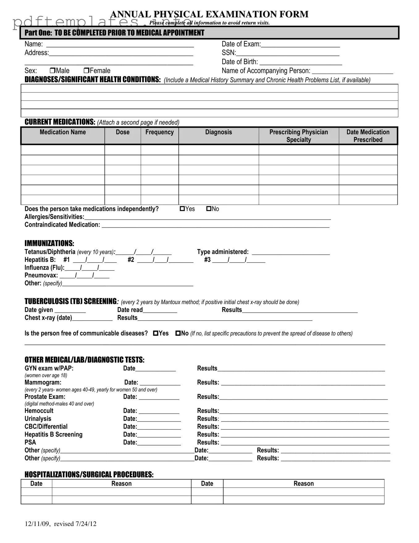 Fill Out a Valid Annual Physical Examination Form