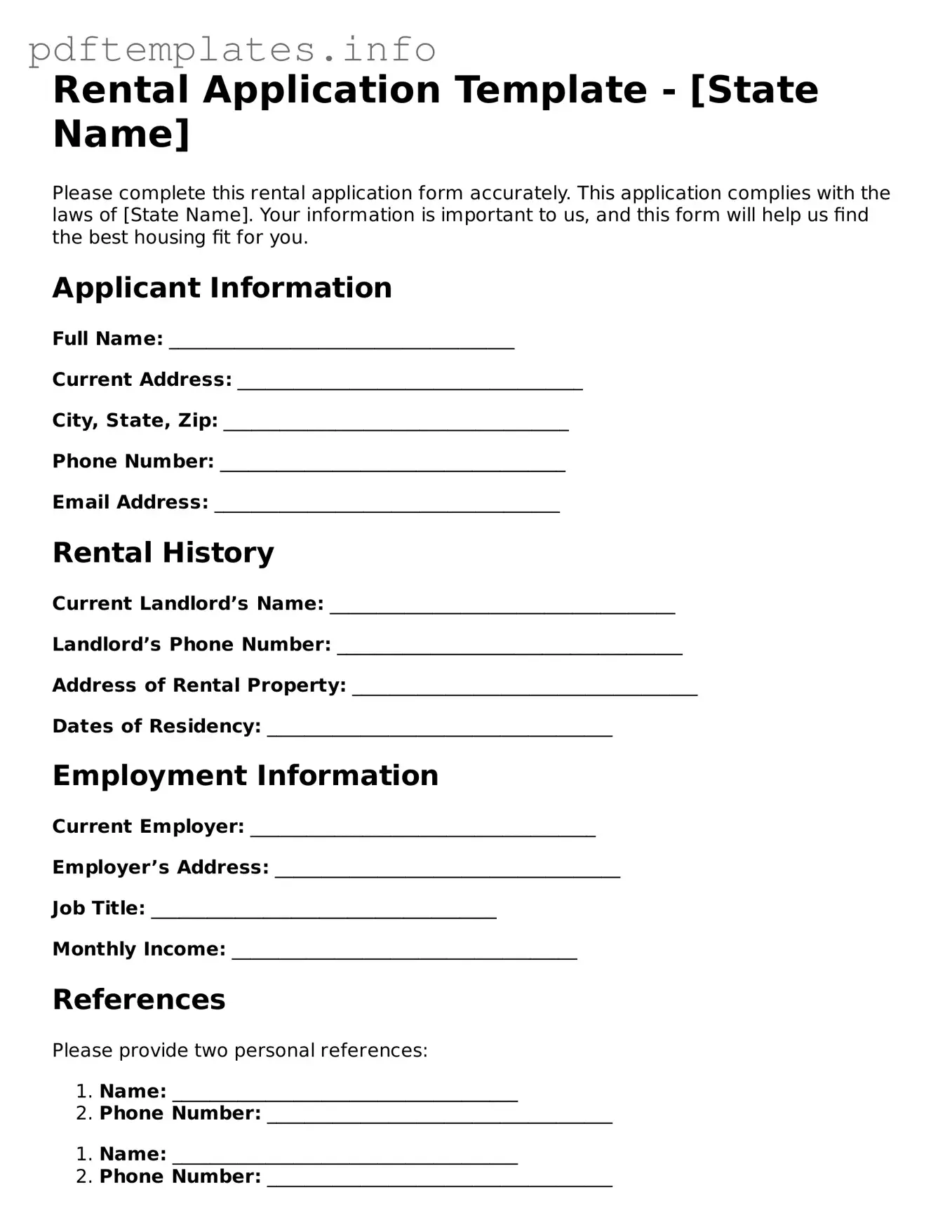 Printable Rental Application Form