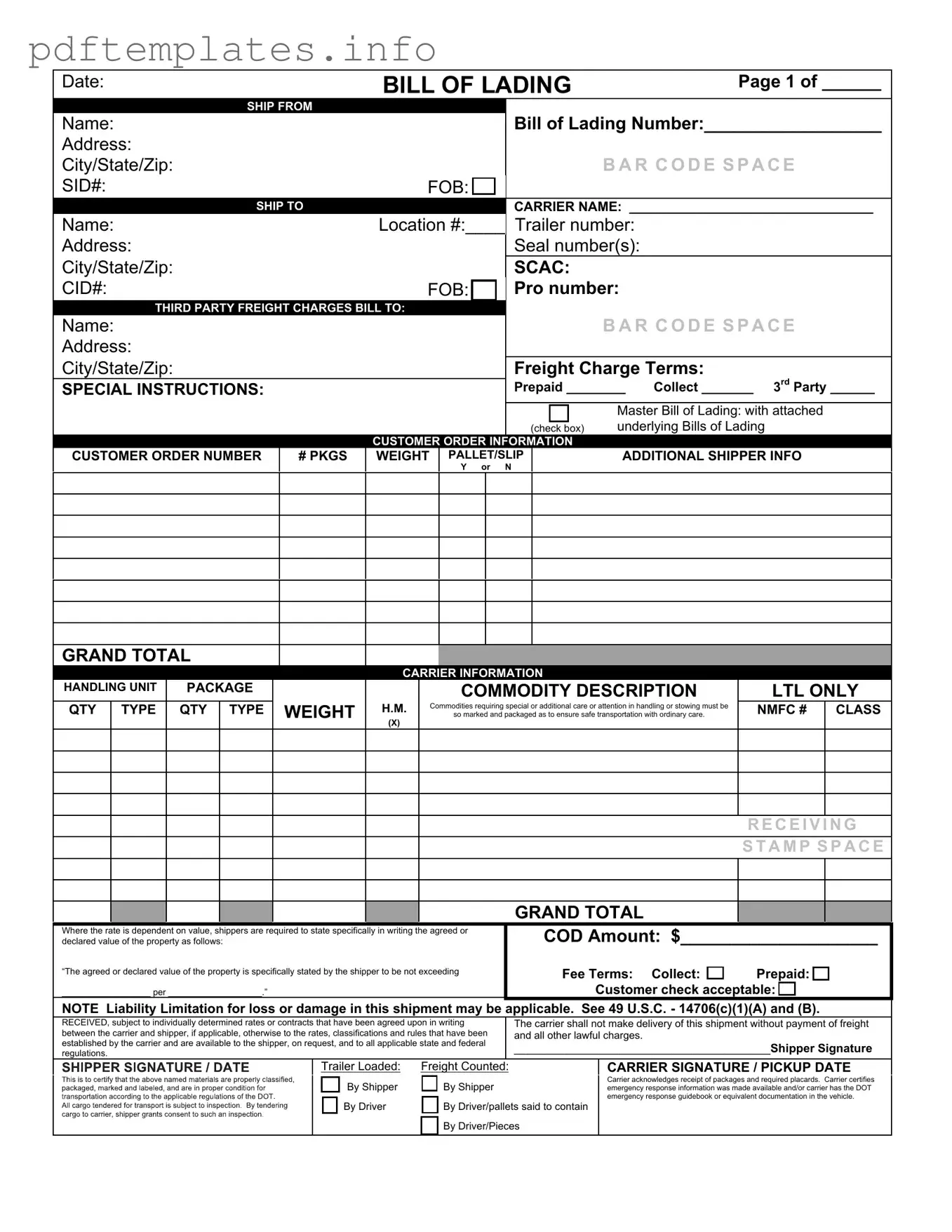 Fill Out a Valid Bill of Lading with a Supplement Form