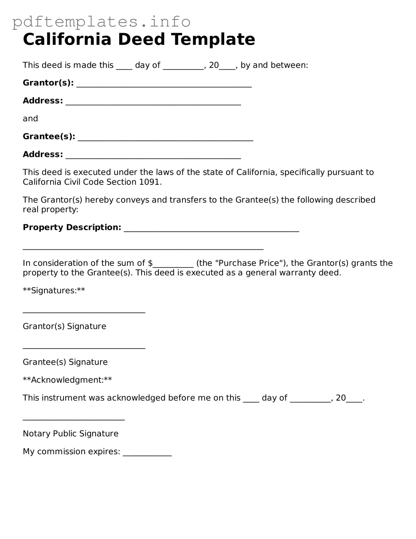 Blank Deed Form for California State