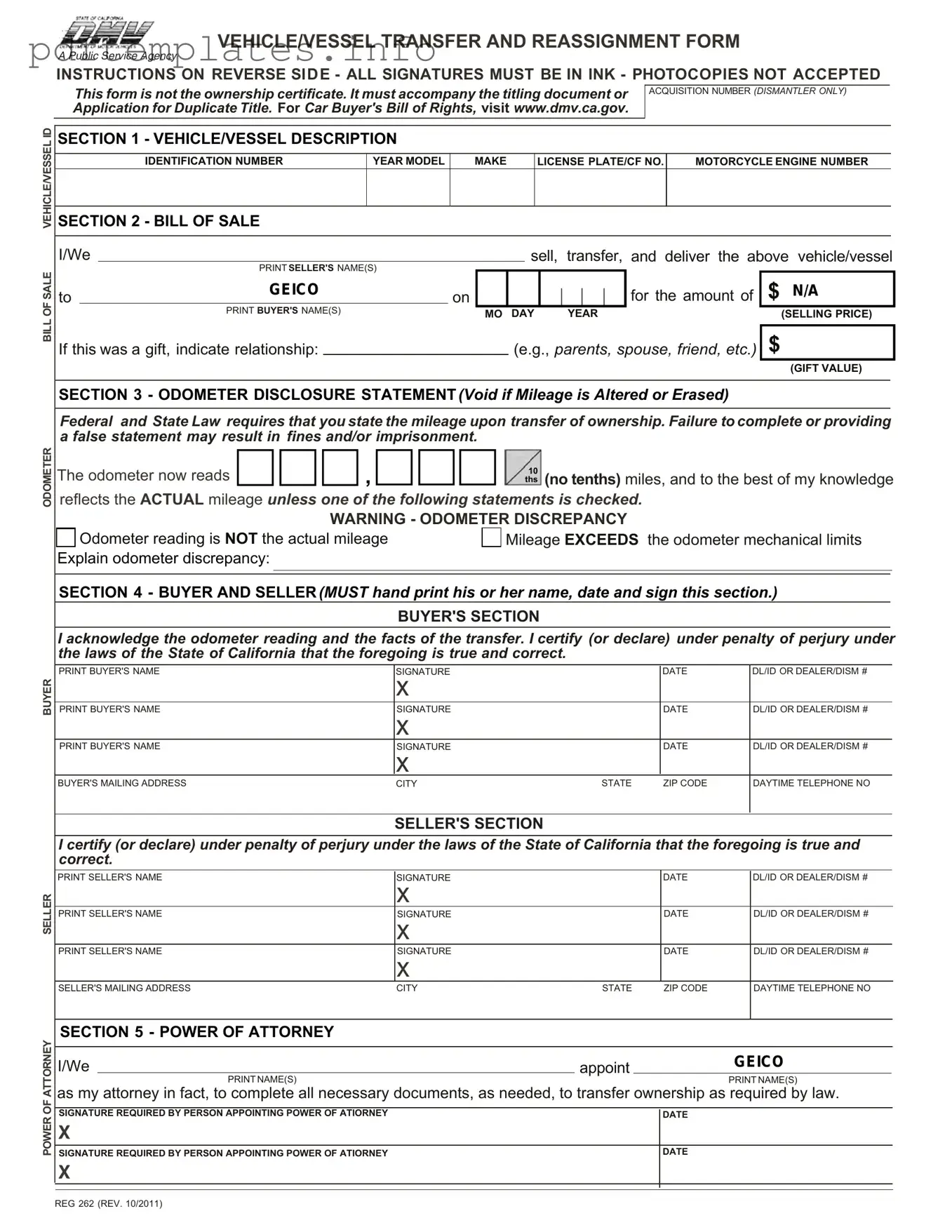 Fill Out a Valid California Fotm Reg 262 Form
