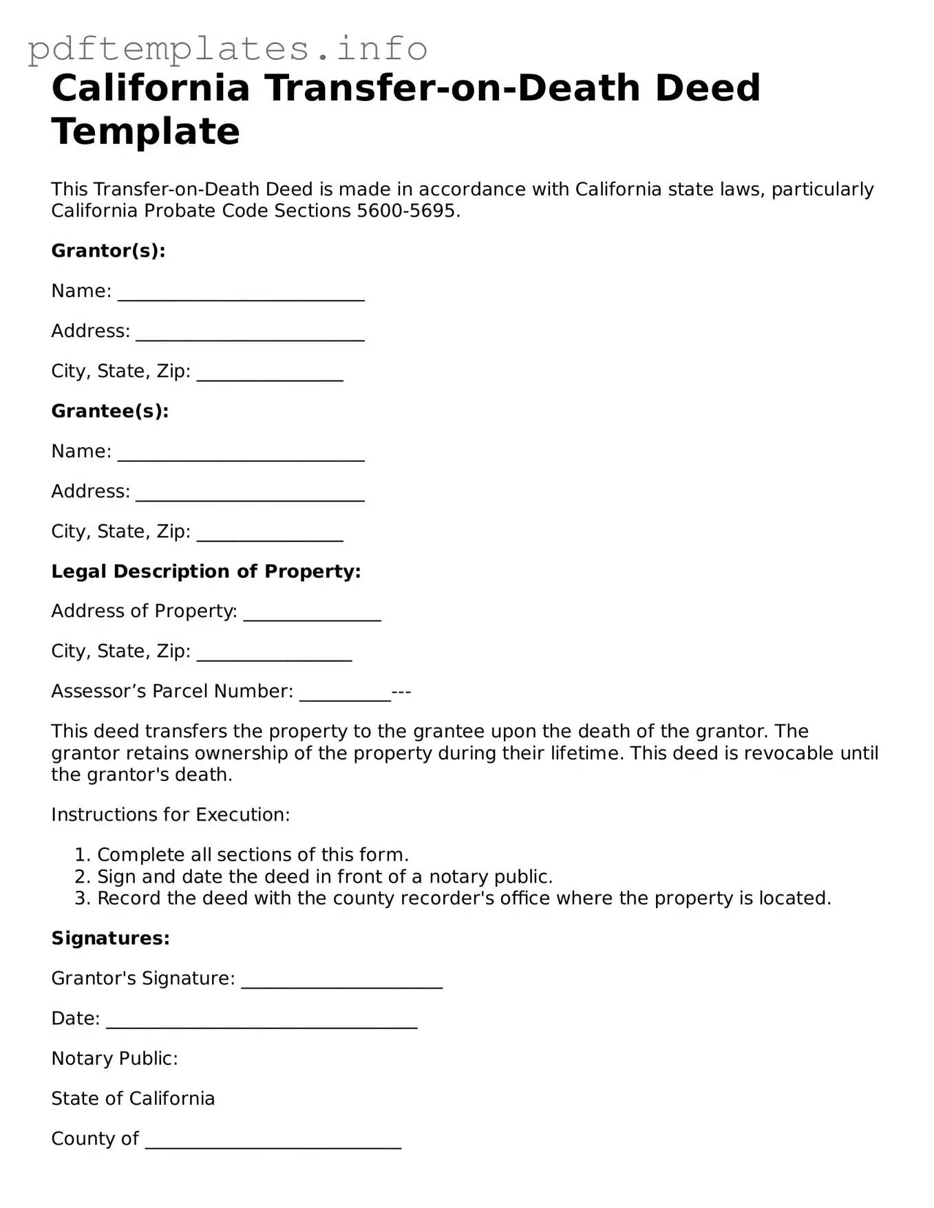 Blank Transfer-on-Death Deed Form for California State