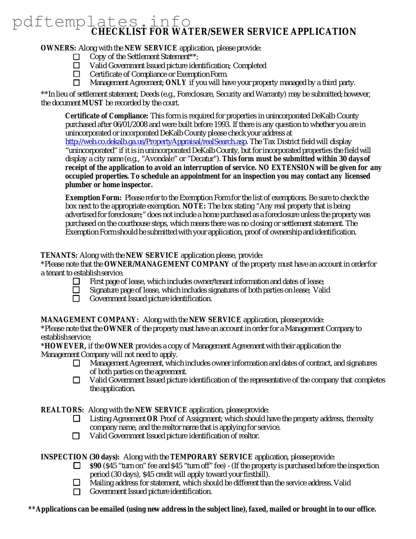Fill Out a Valid Dekalb County Water Application Form