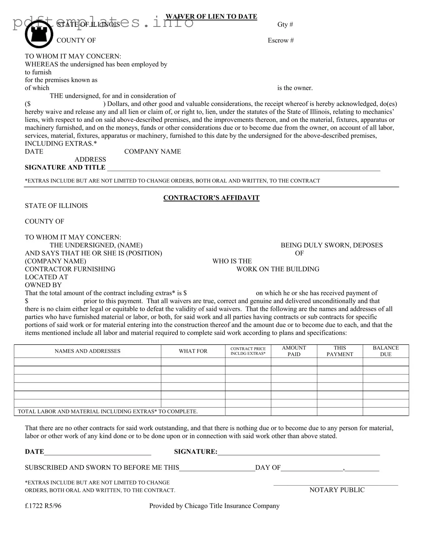 Fill Out a Valid Chicago Title Waiver Format Form