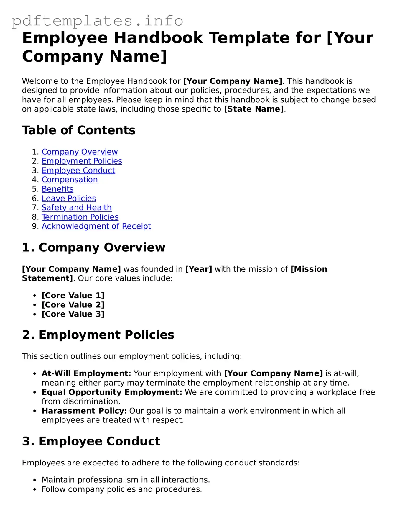 Printable Employee Handbook Form