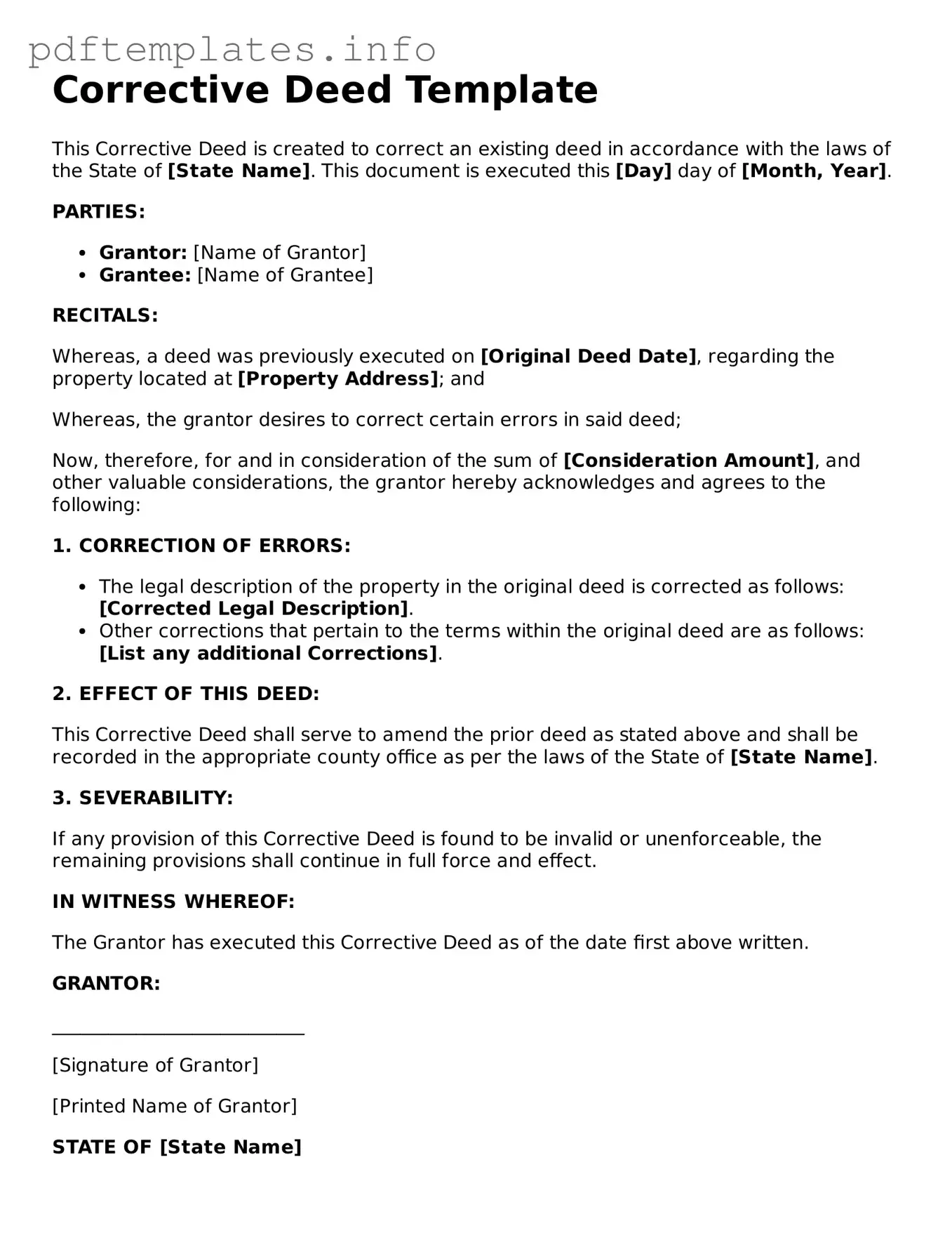 Printable Corrective Deed Form