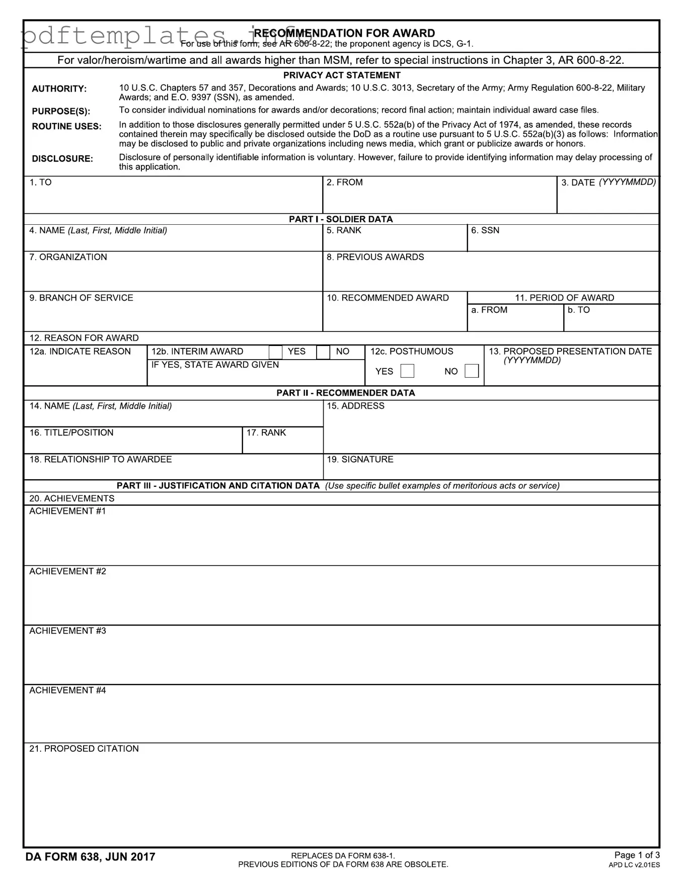 Fill Out a Valid Da 638 Form