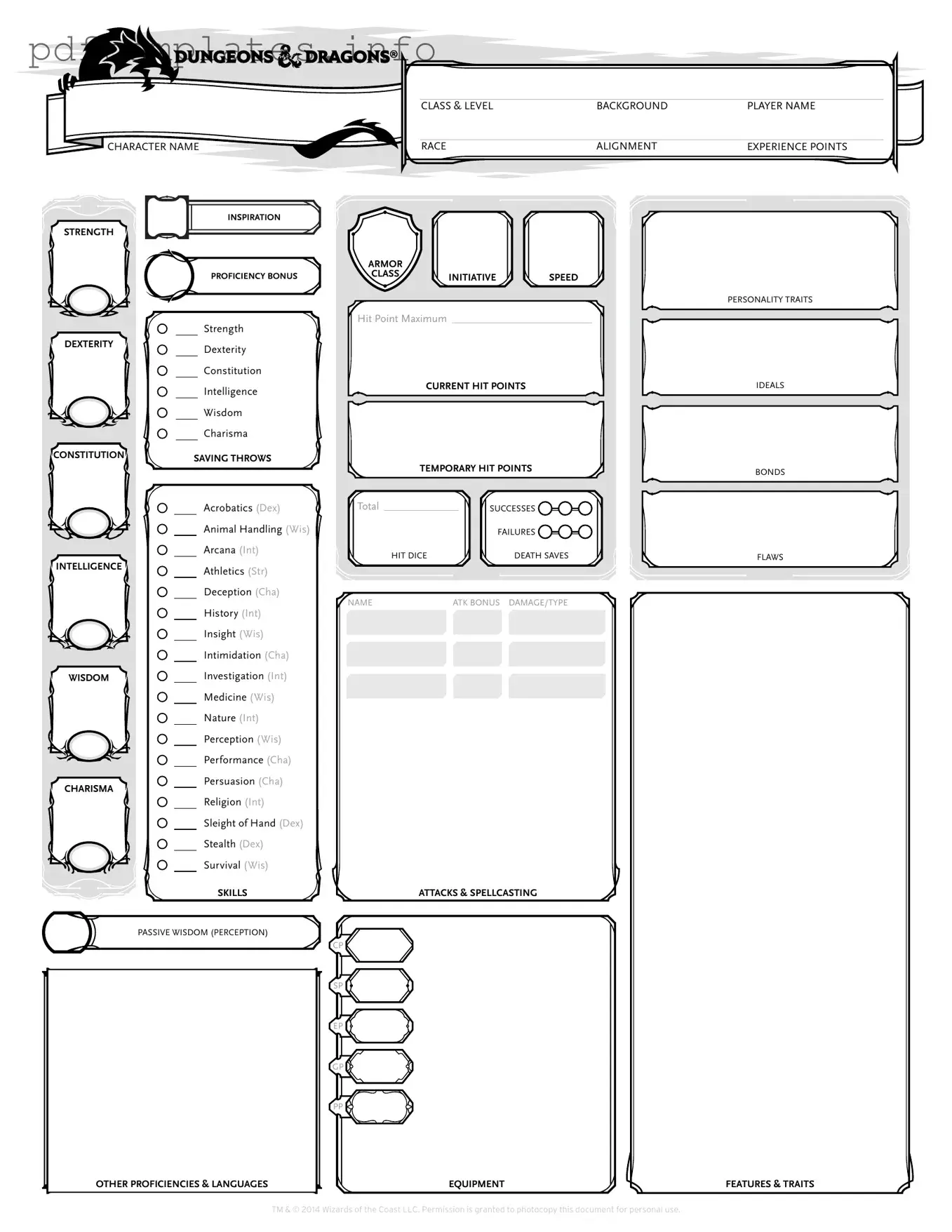 Fill Out a Valid Dnd Character Sheet Form