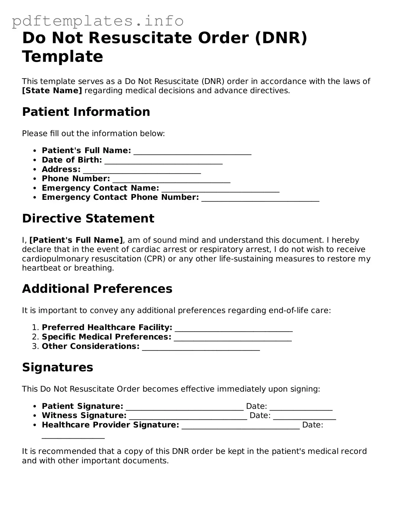 Printable Do Not Resuscitate Order Form