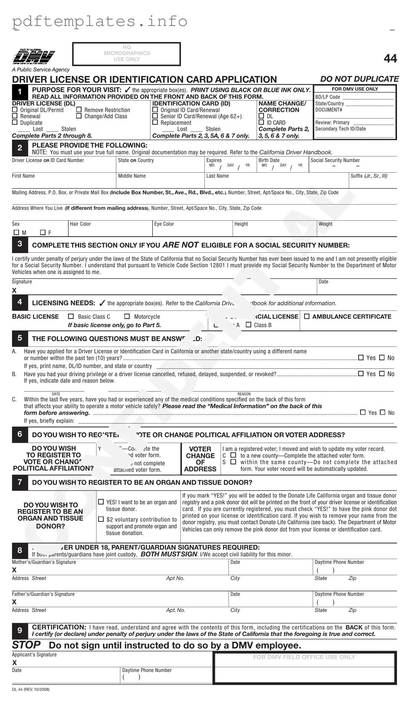 Fill Out a Valid Ca Dmv Dl 44 Form