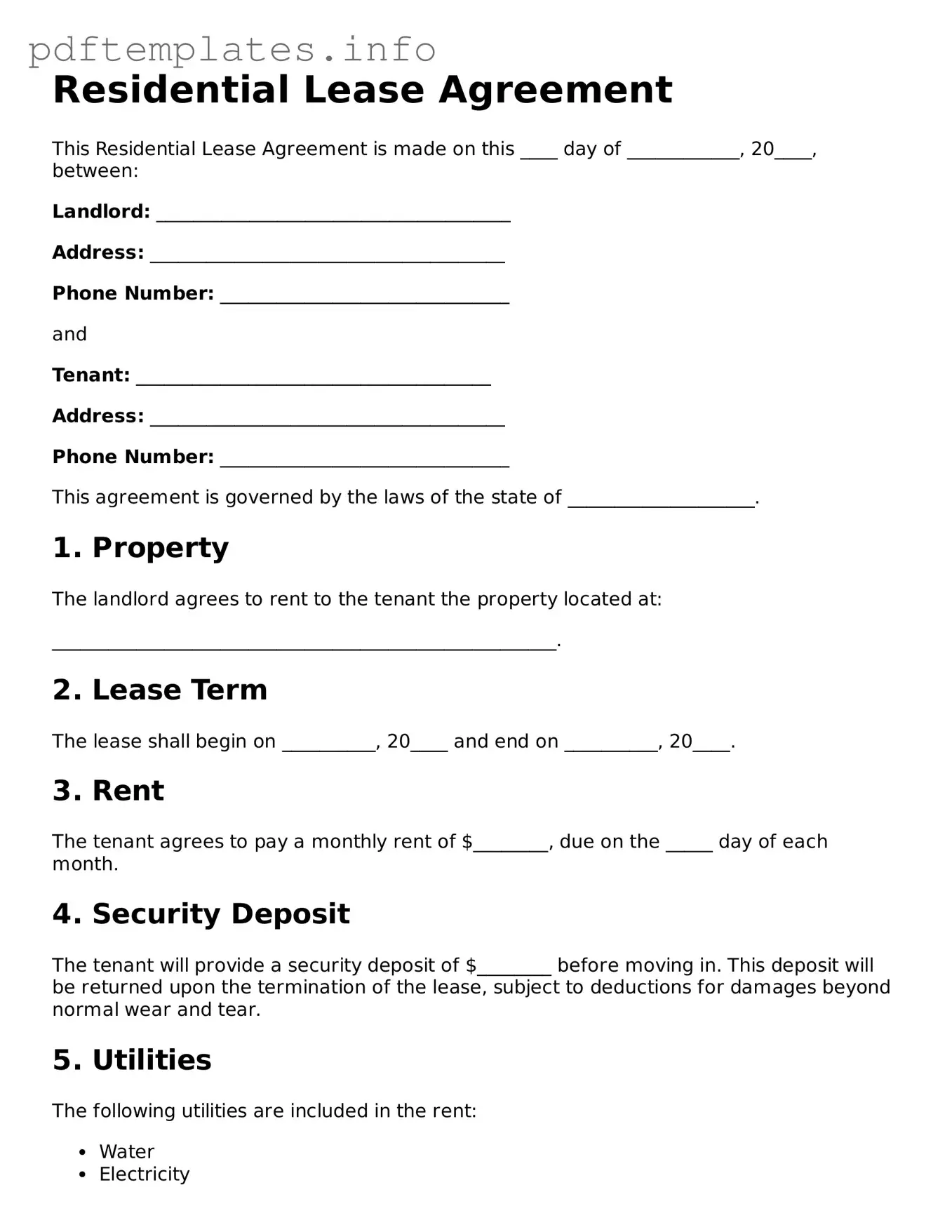 Printable Residential Lease Agreement Form