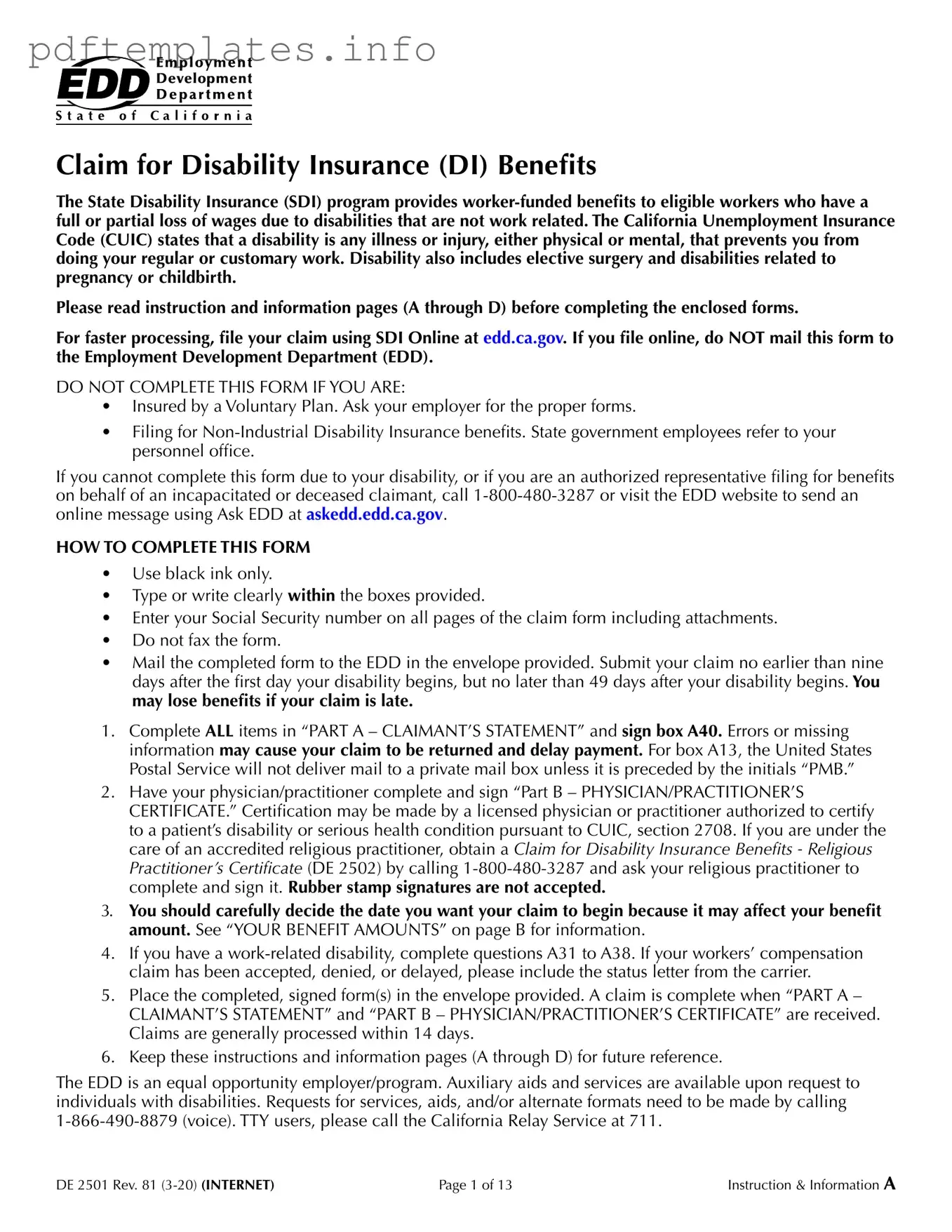 Fill Out a Valid EDD DE 2501 Form