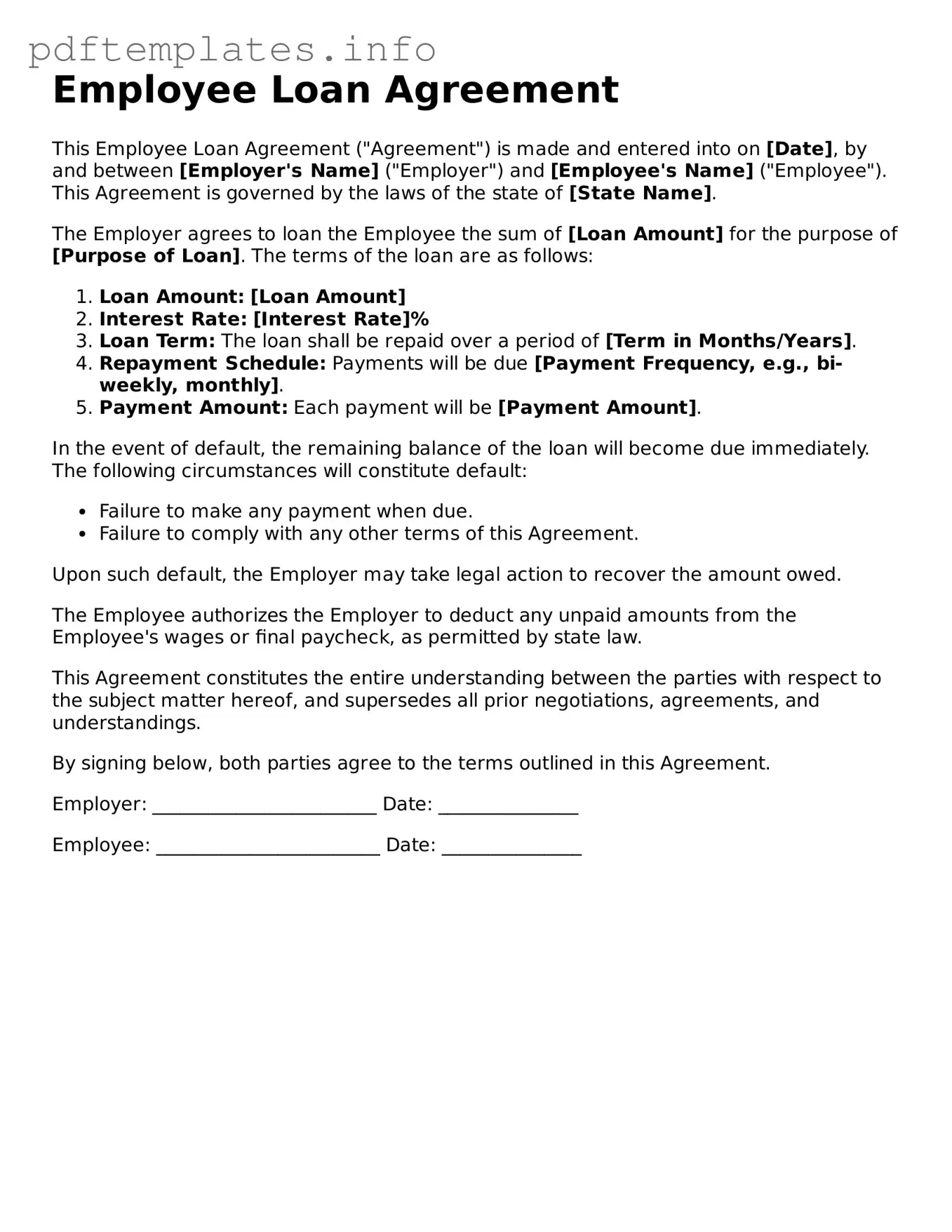 Printable Employee Loan Agreement Form