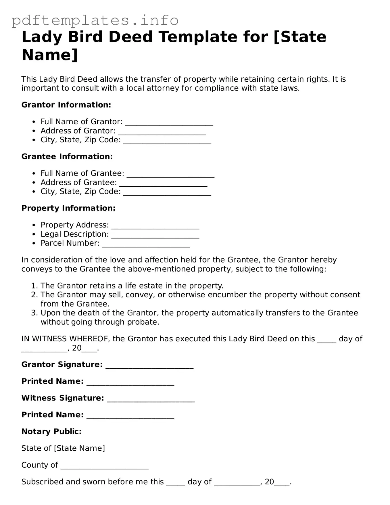 Printable Lady Bird Deed Form