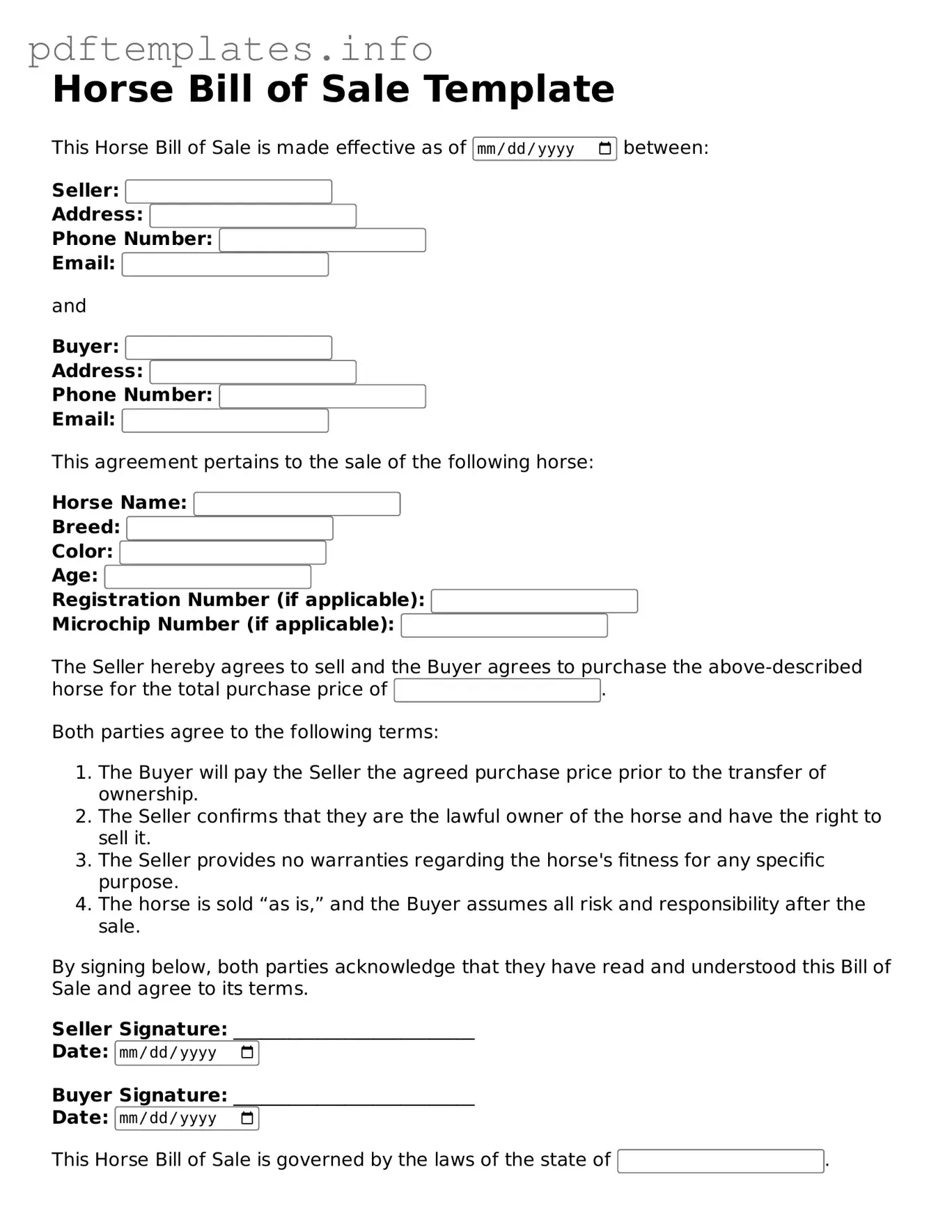 Printable Horse Bill of Sale Form