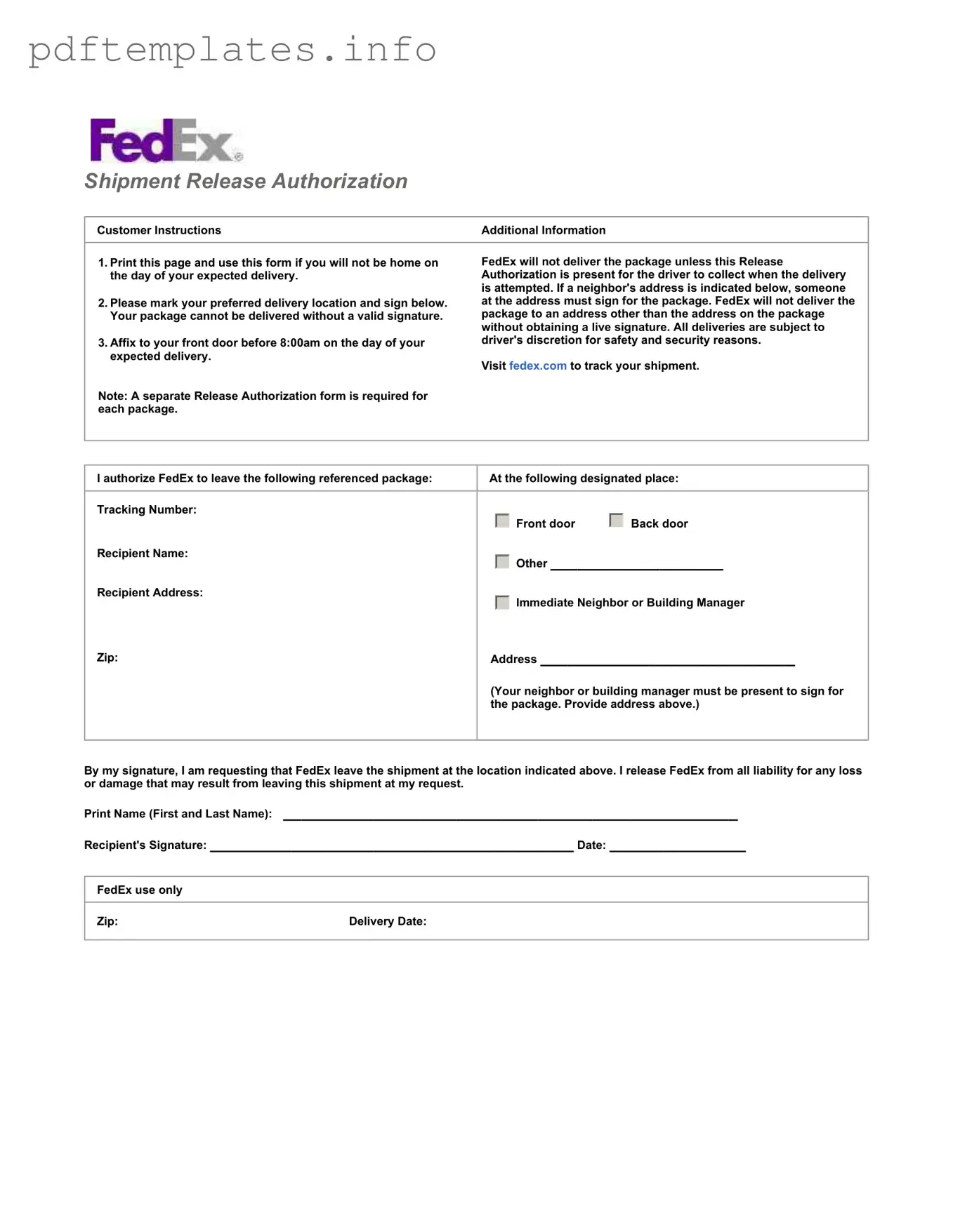 Fill Out a Valid Fedex Release Form