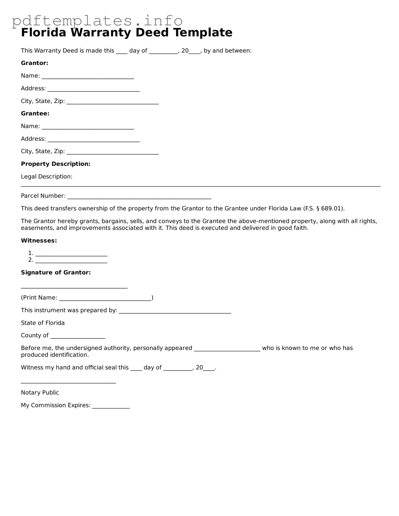 Blank Deed Form for Florida State