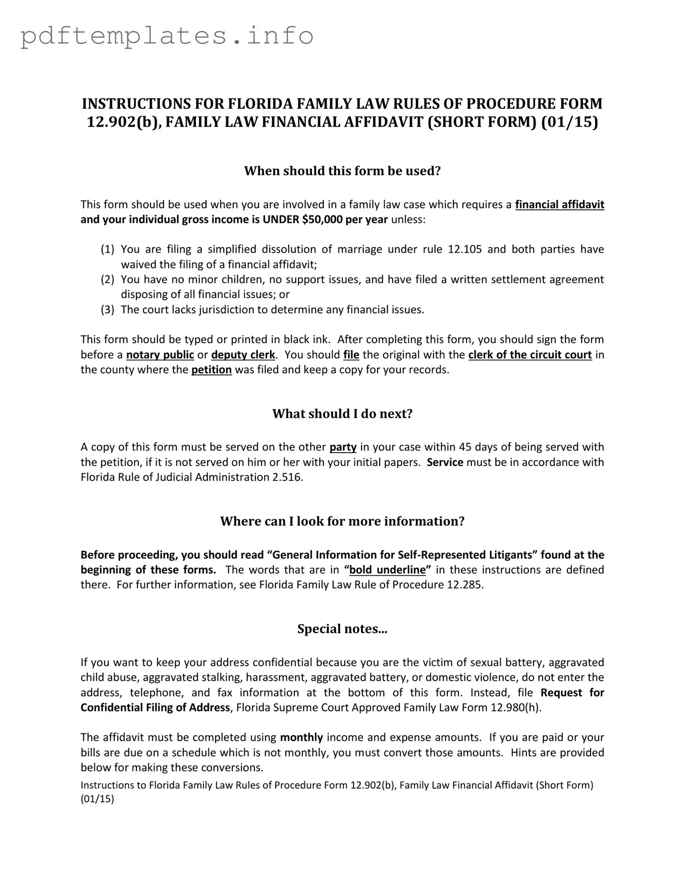 Fill Out a Valid Florida Financial Affidavit Short 12.902(b) Form