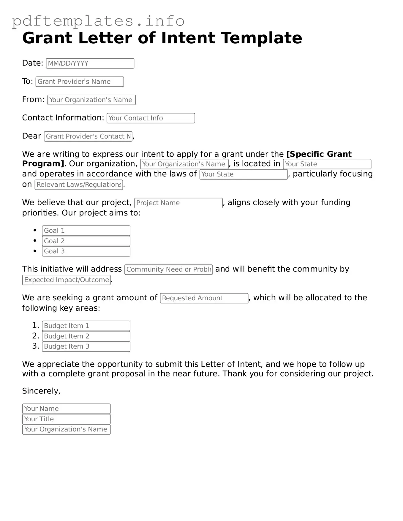 Printable Grant Letter of Intent Form