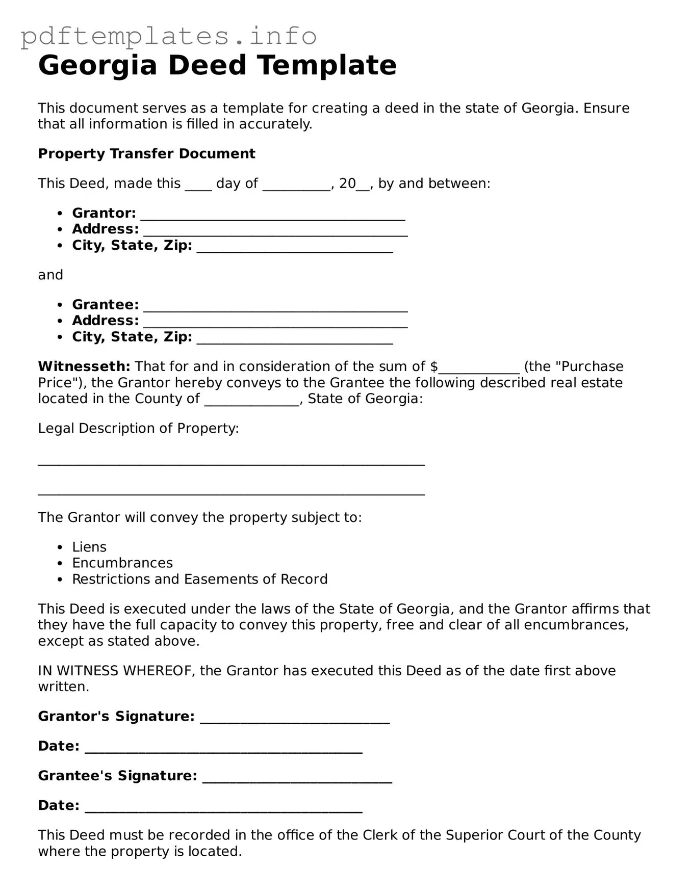 Blank Deed Form for Georgia State