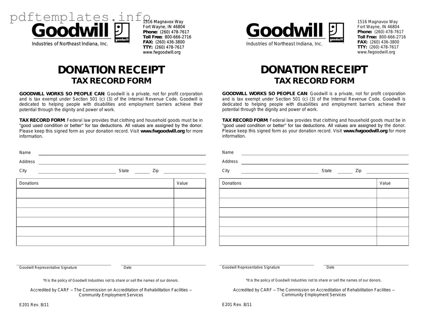 Fill Out a Valid Goodwill donation receipt Form