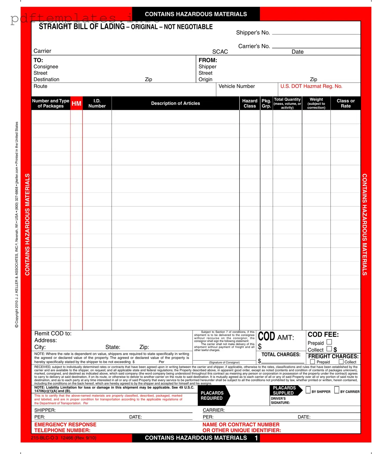 Fill Out a Valid Hazard Bill Of Ladden Form