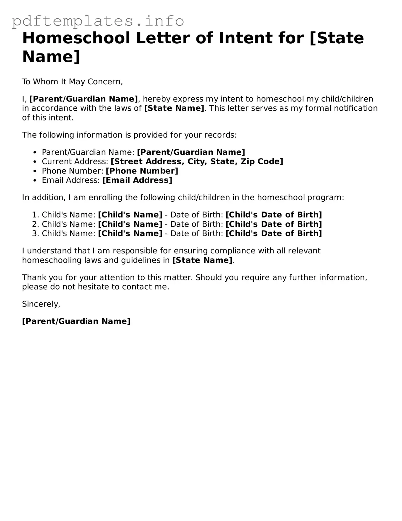 Printable Homeschool Letter of Intent Form