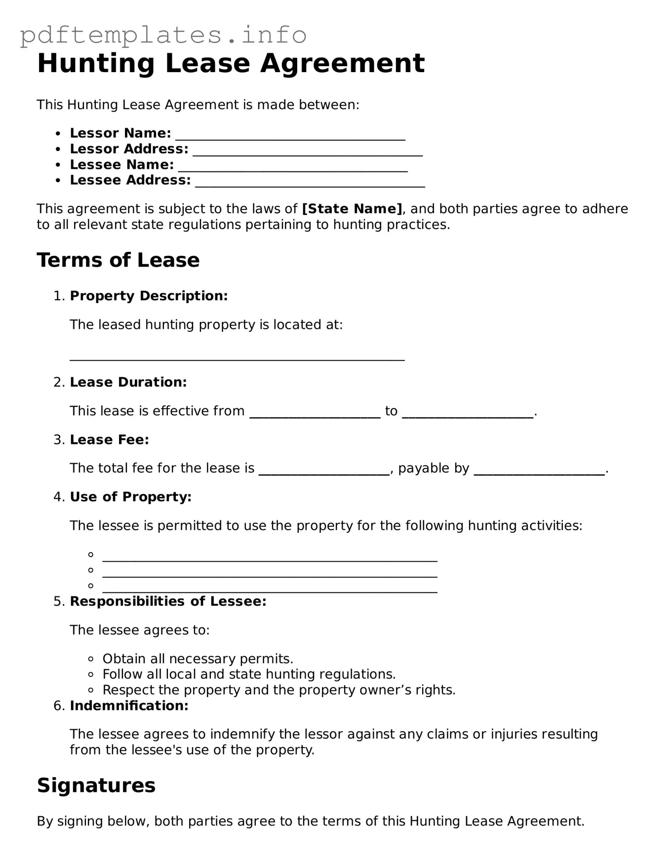 Printable Hunting Lease Agreement Form