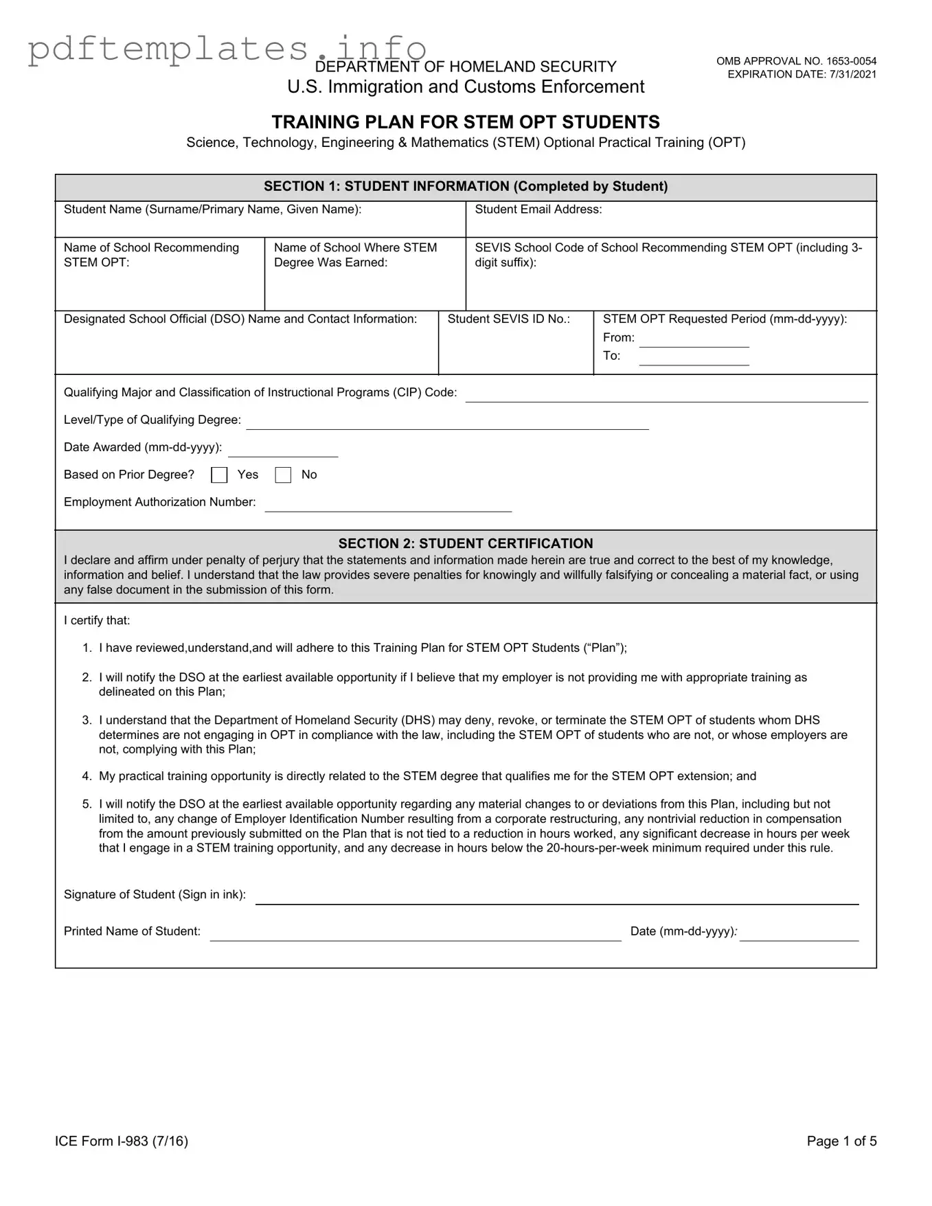 Fill Out a Valid ICE I-983 Form