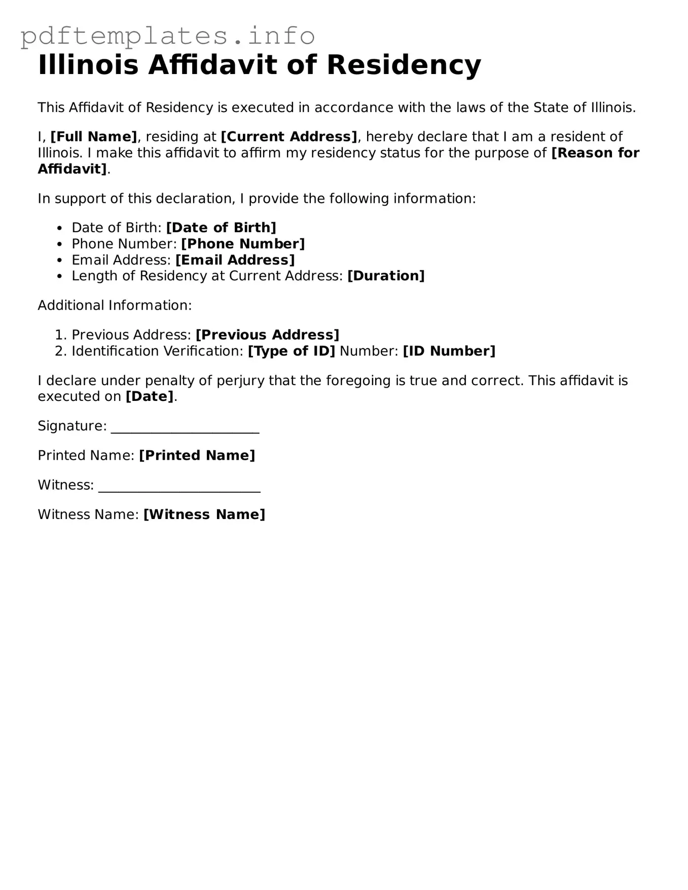Blank Affidavit of Residency Form for Illinois State