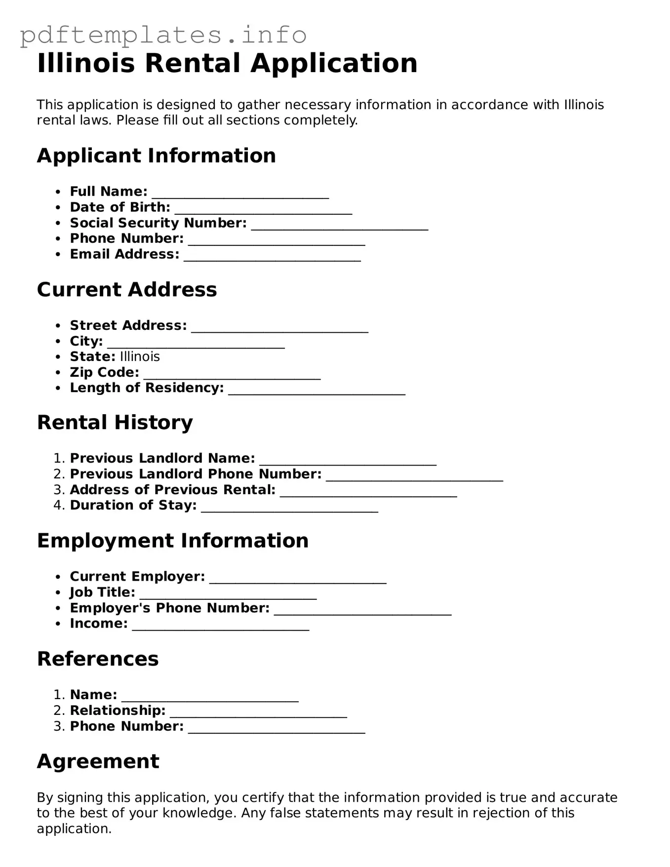 Blank Rental Application Form for Illinois State