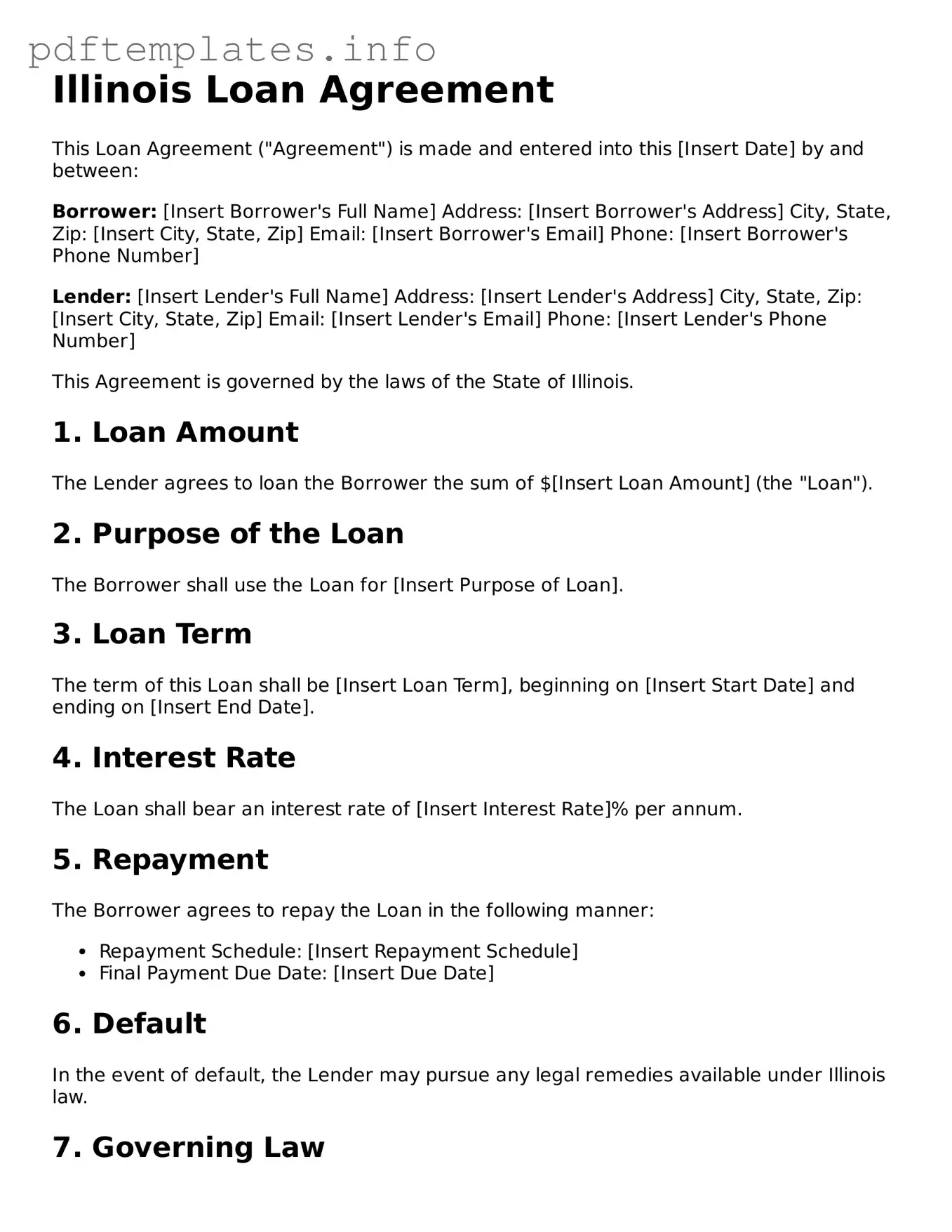 Blank Loan Agreement Form for Illinois State