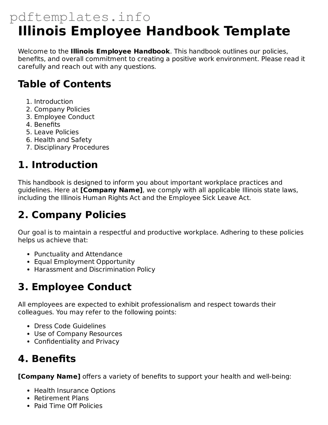 Blank Employee Handbook Form for Illinois State