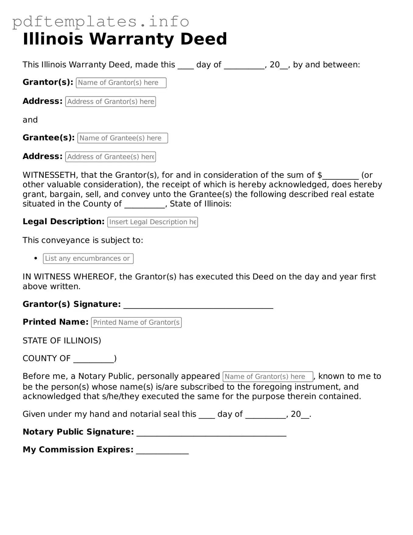 Blank Deed Form for Illinois State
