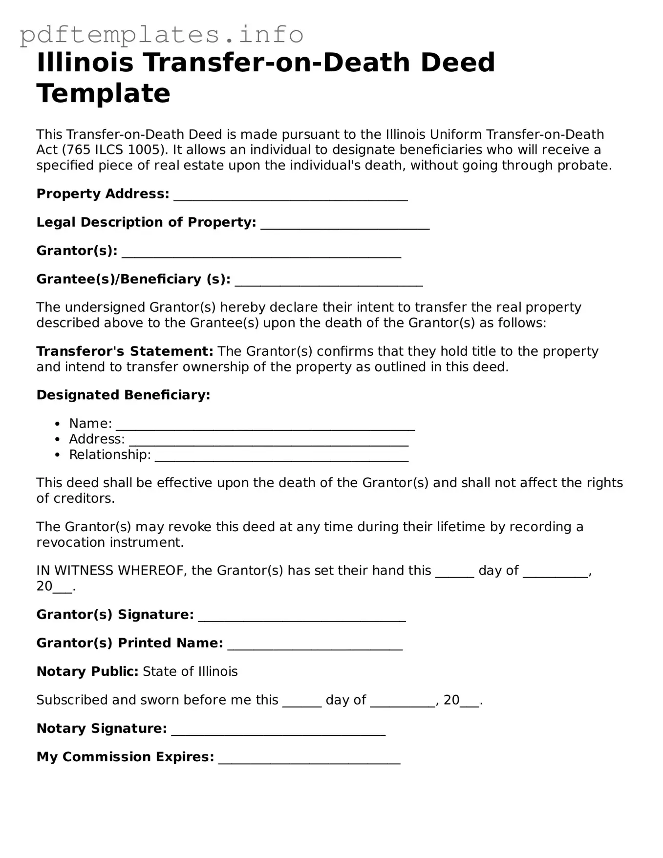 Blank Transfer-on-Death Deed Form for Illinois State
