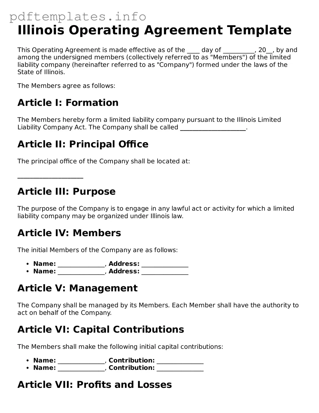 Blank Operating Agreement Form for Illinois State
