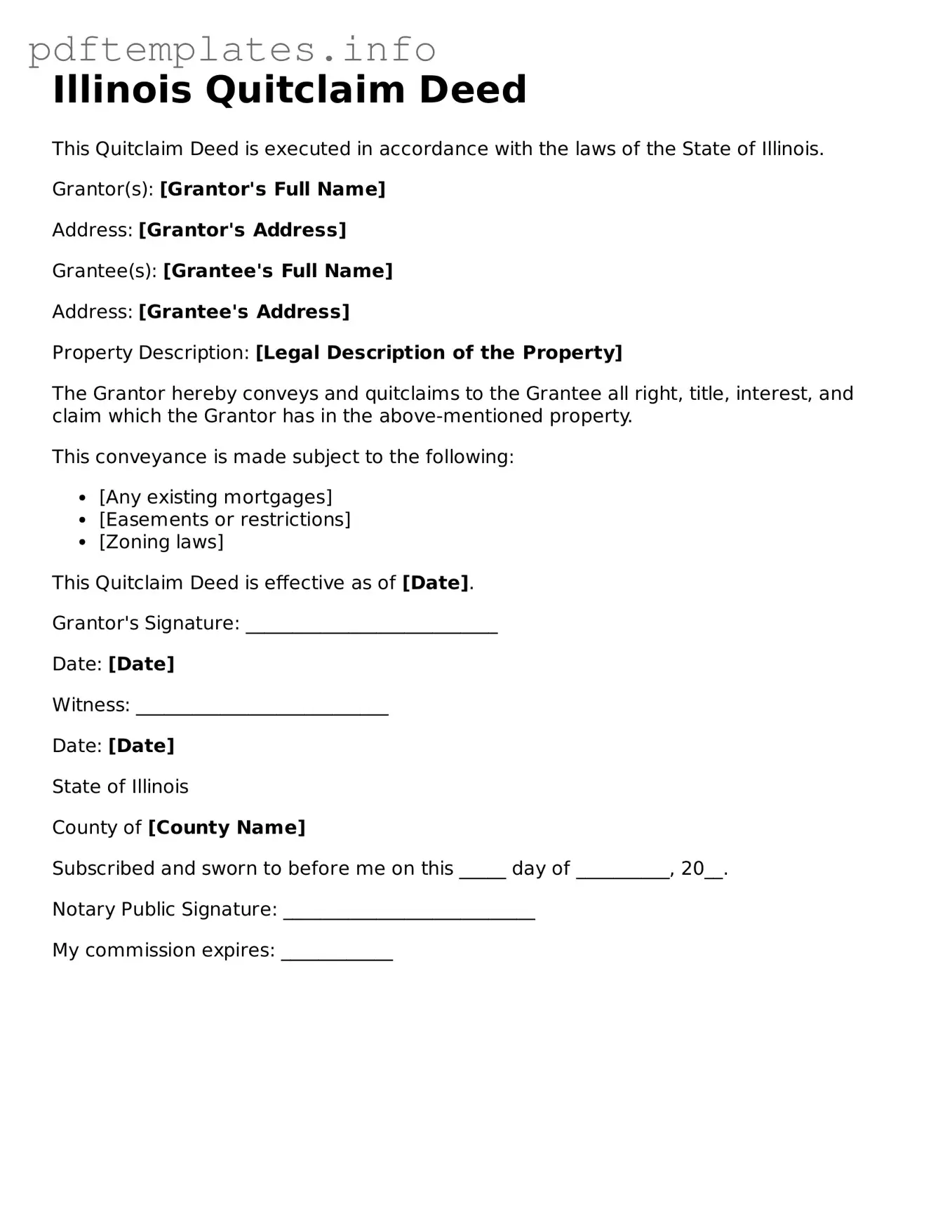 Blank Quitclaim Deed Form for Illinois State