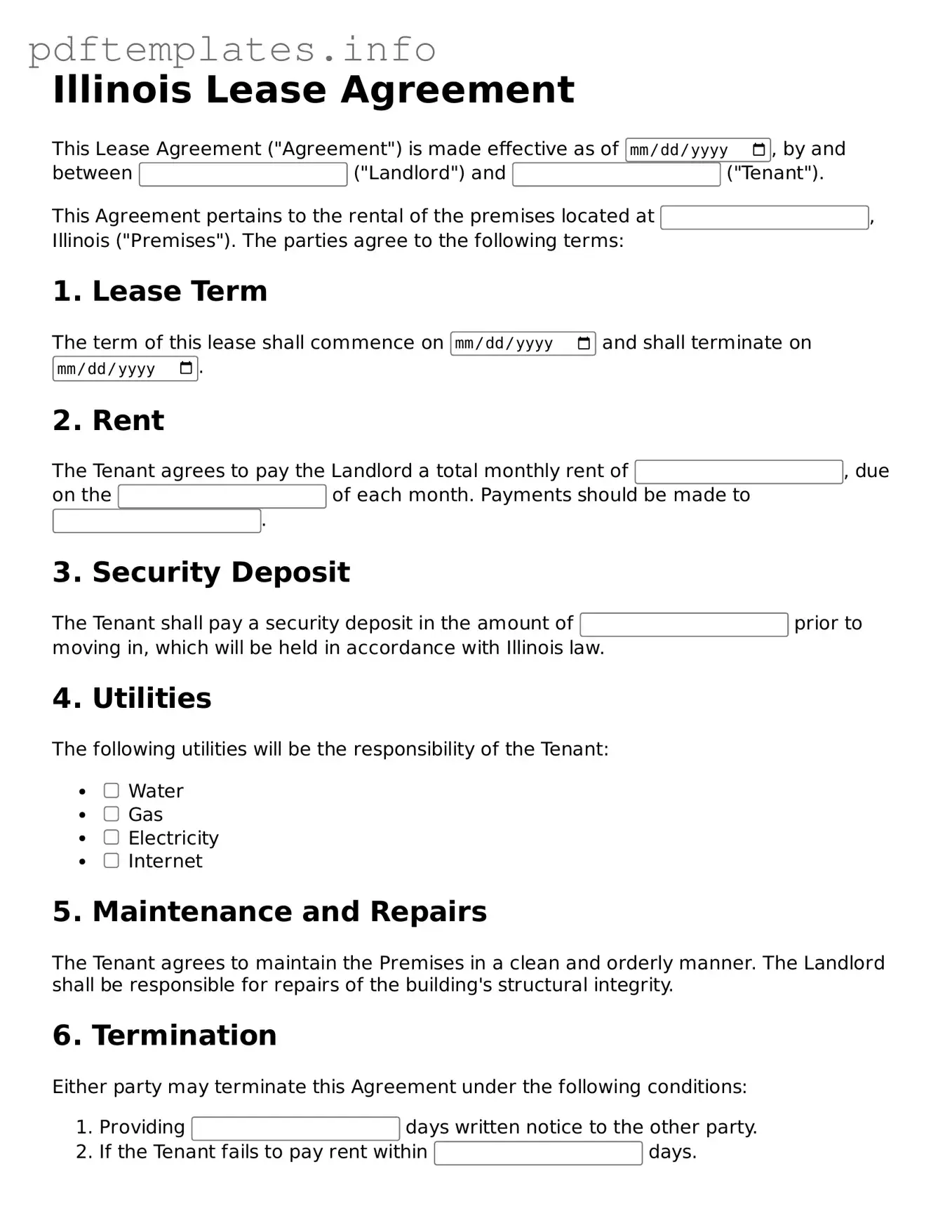 Blank Lease Agreement Form for Illinois State