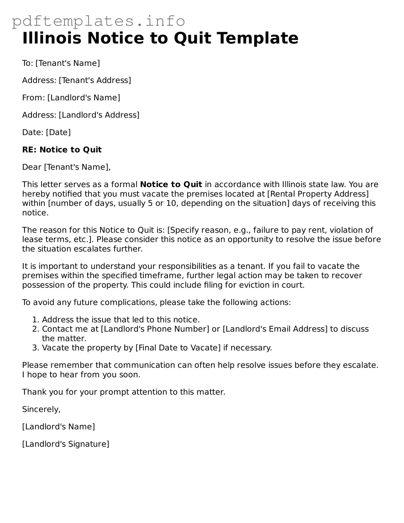 Blank Notice to Quit Form for Illinois State