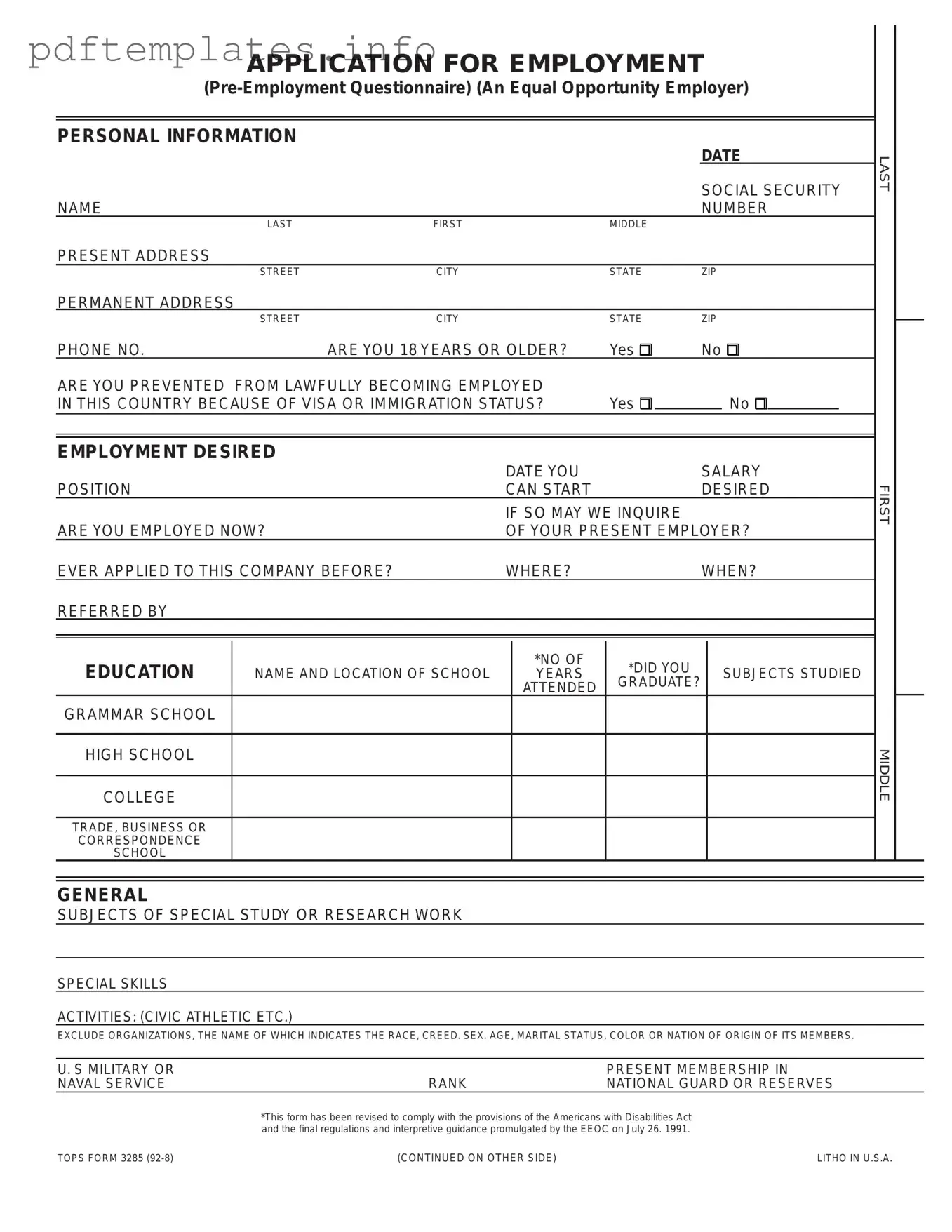 Fill Out a Valid Employment Application Pdf Form