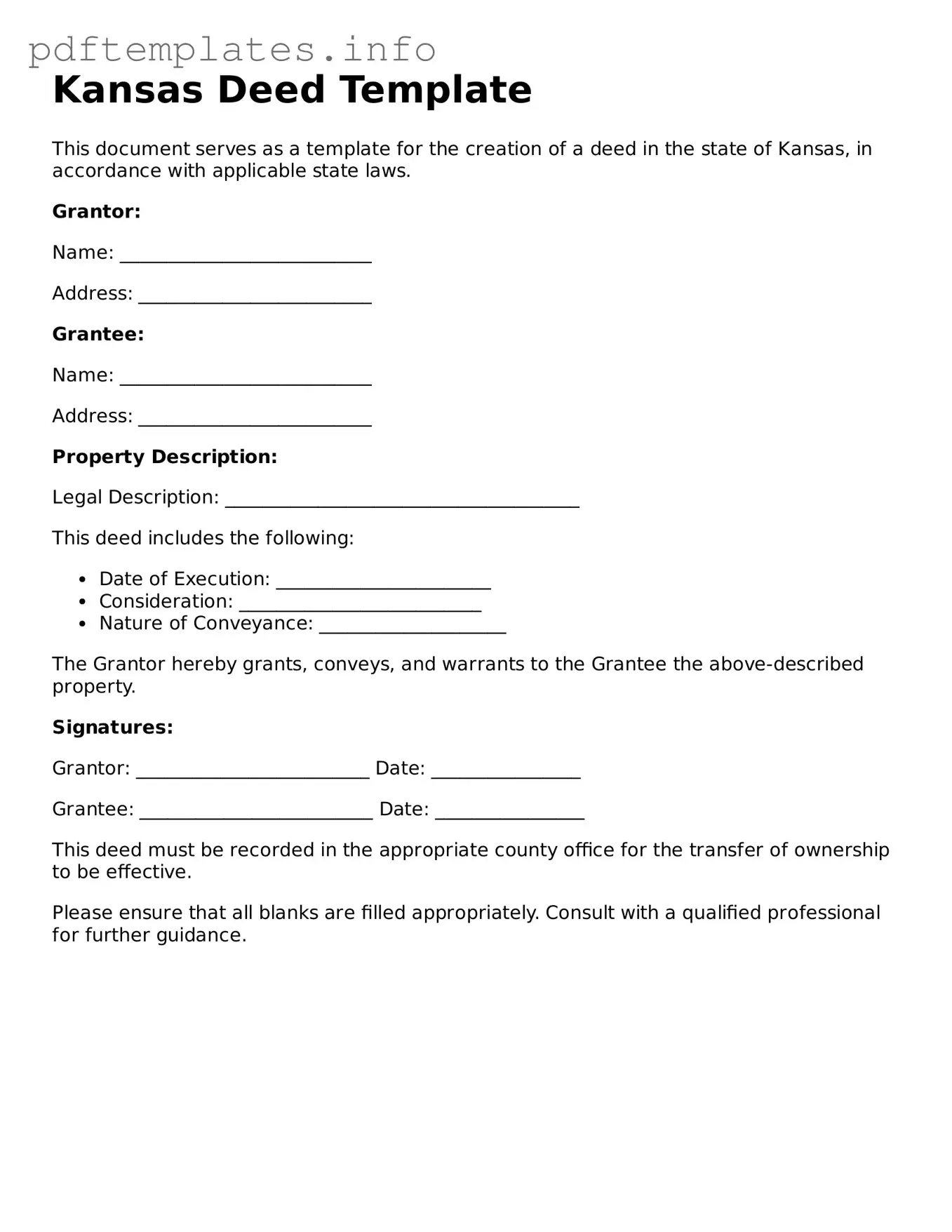 Blank Deed Form for Kansas State