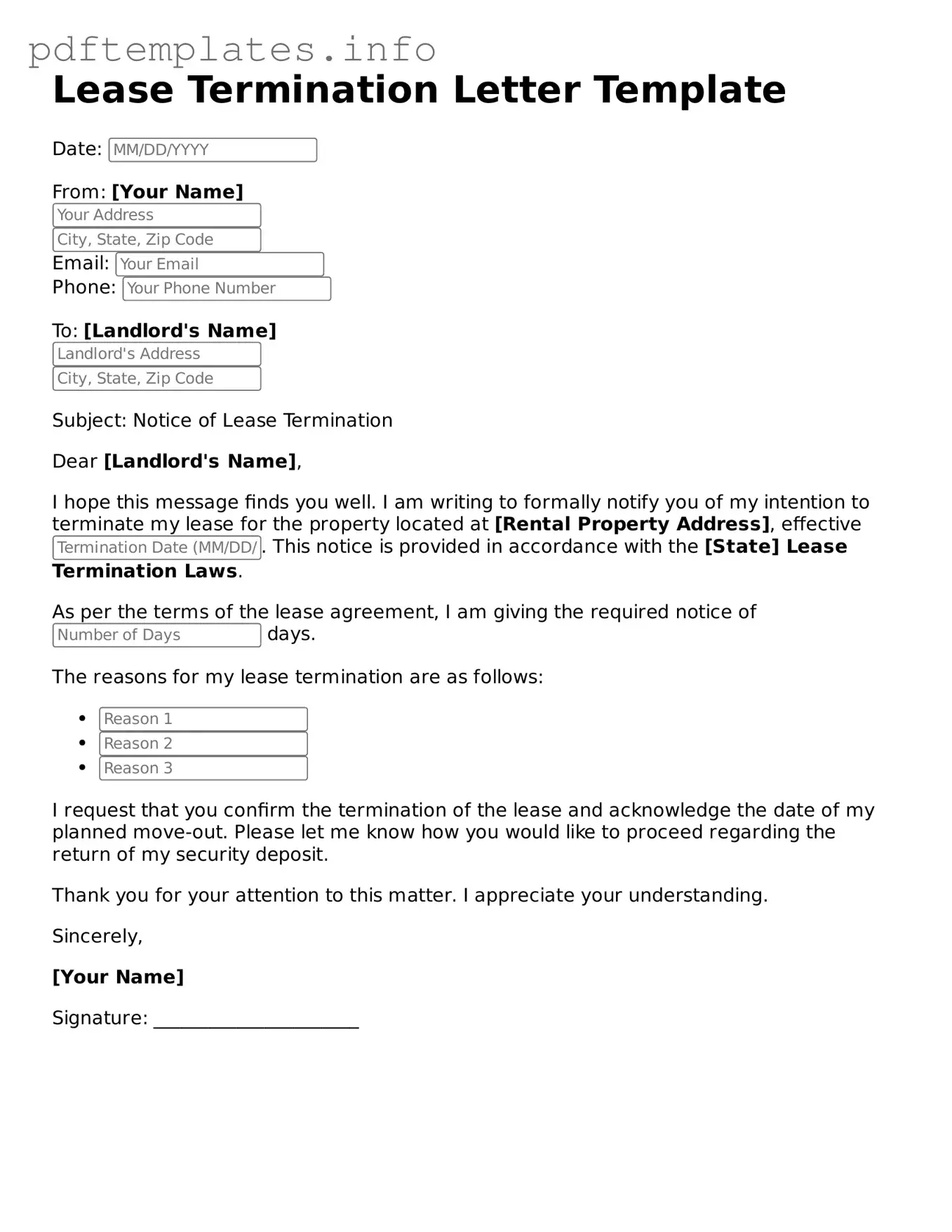 Printable Lease Termination Letter Form