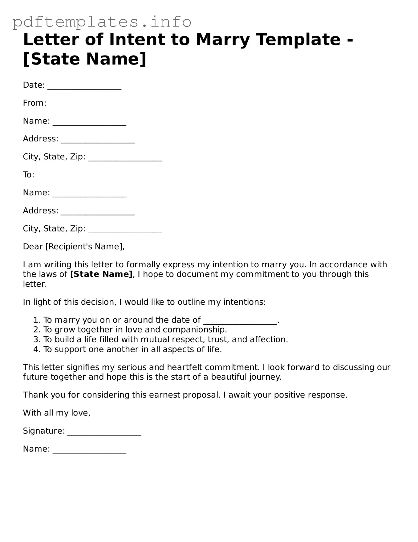 Printable Letter of Intent to Marry Form
