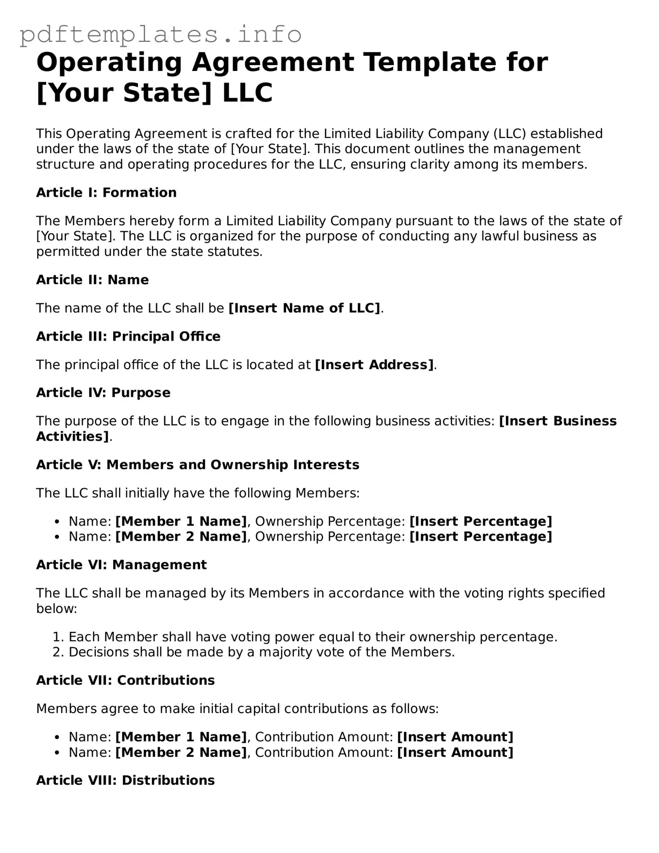 Printable Operating Agreement Form